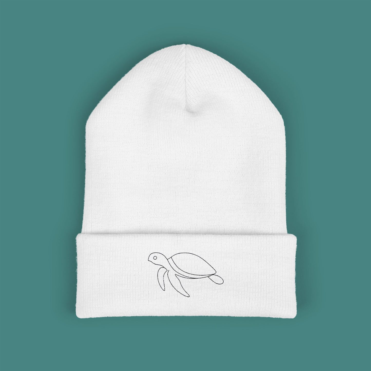 Minimalist Line Art Turtle Embroidered Beanie