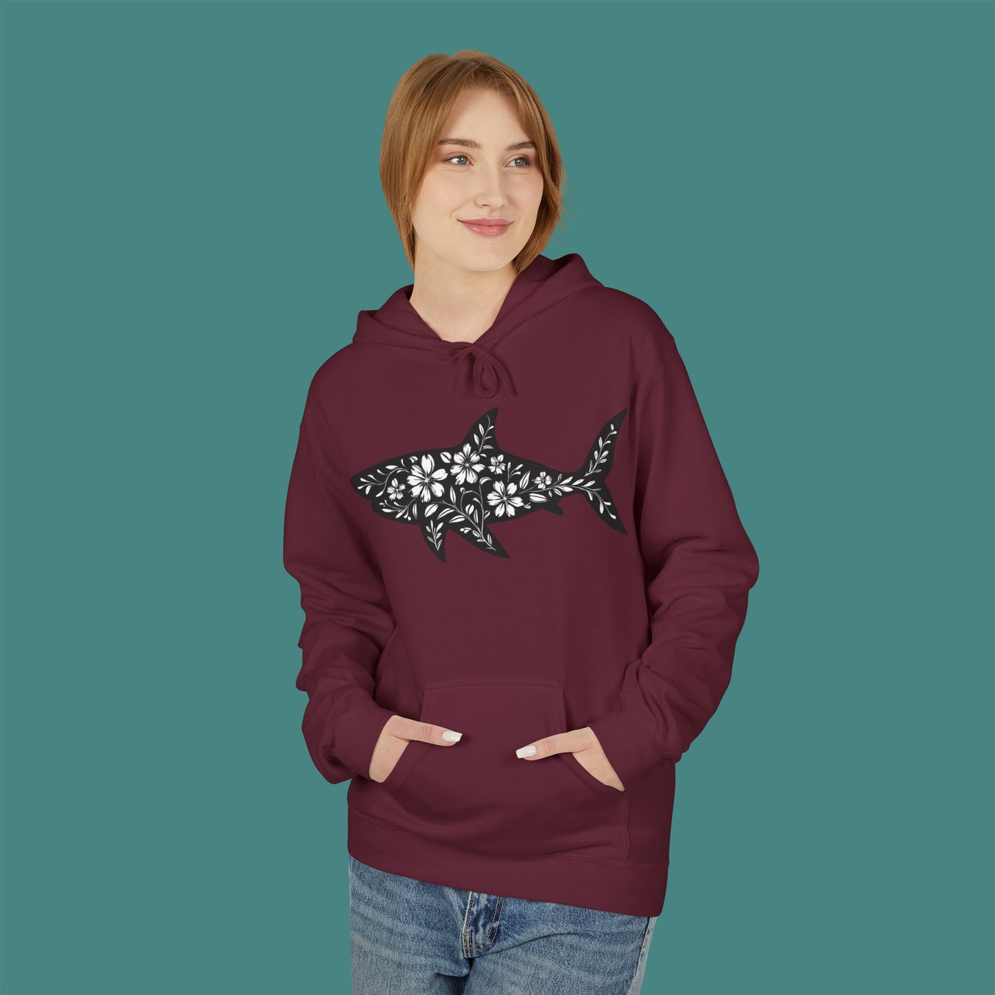 Floral Shark Silhouette Fleece Unisex Hoodie