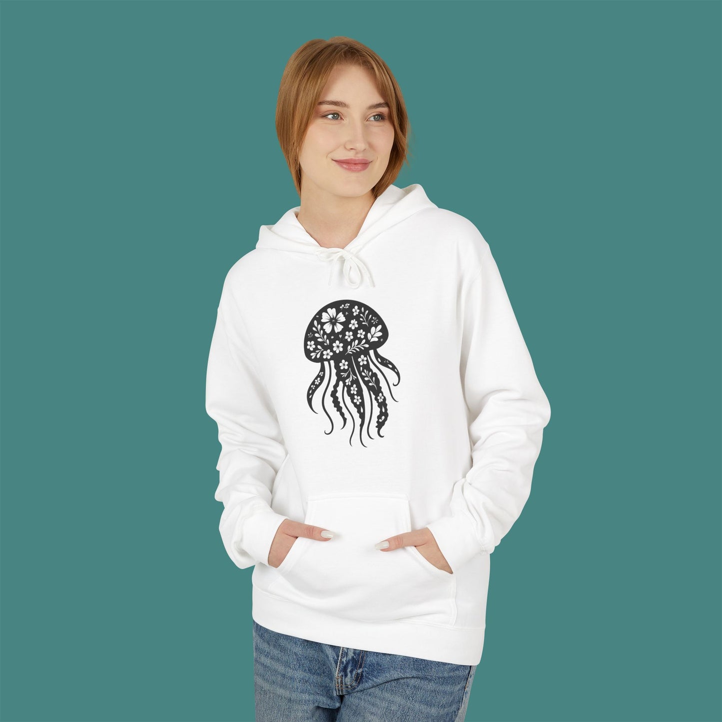 Floral Jellyfish Silhouette Fleece Unisex Hoodie