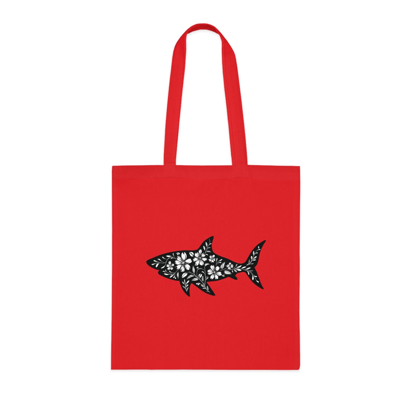 Floral Shark Silhouette Tote Bag