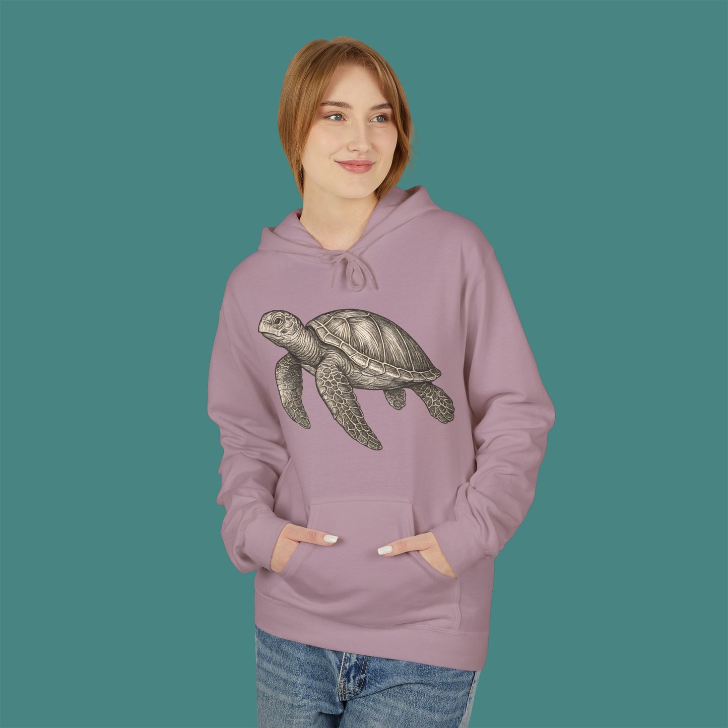 Vintage Etching Turtle Fleece Unisex Hoodie