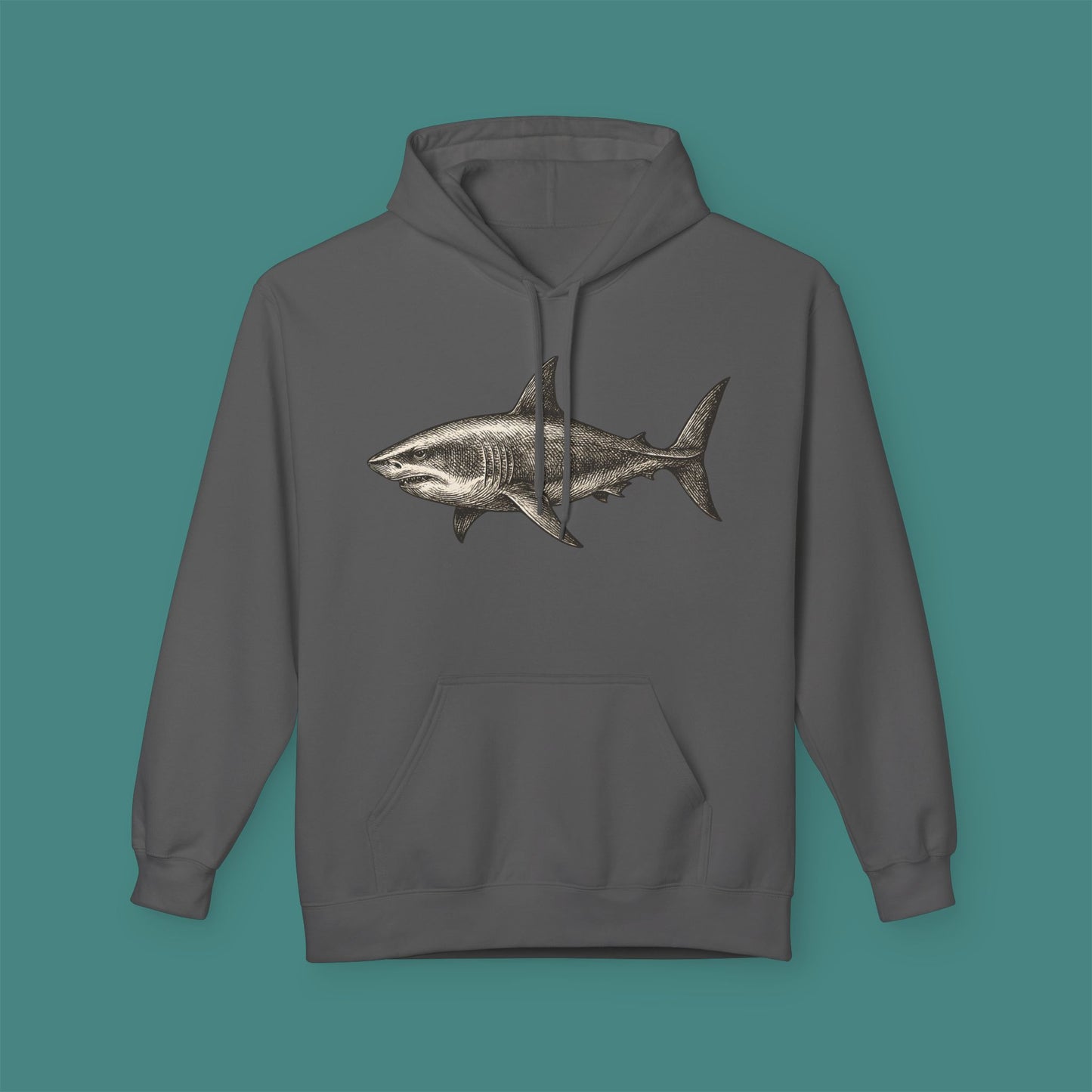 Vintage Etching Shark Fleece Unisex Hoodie