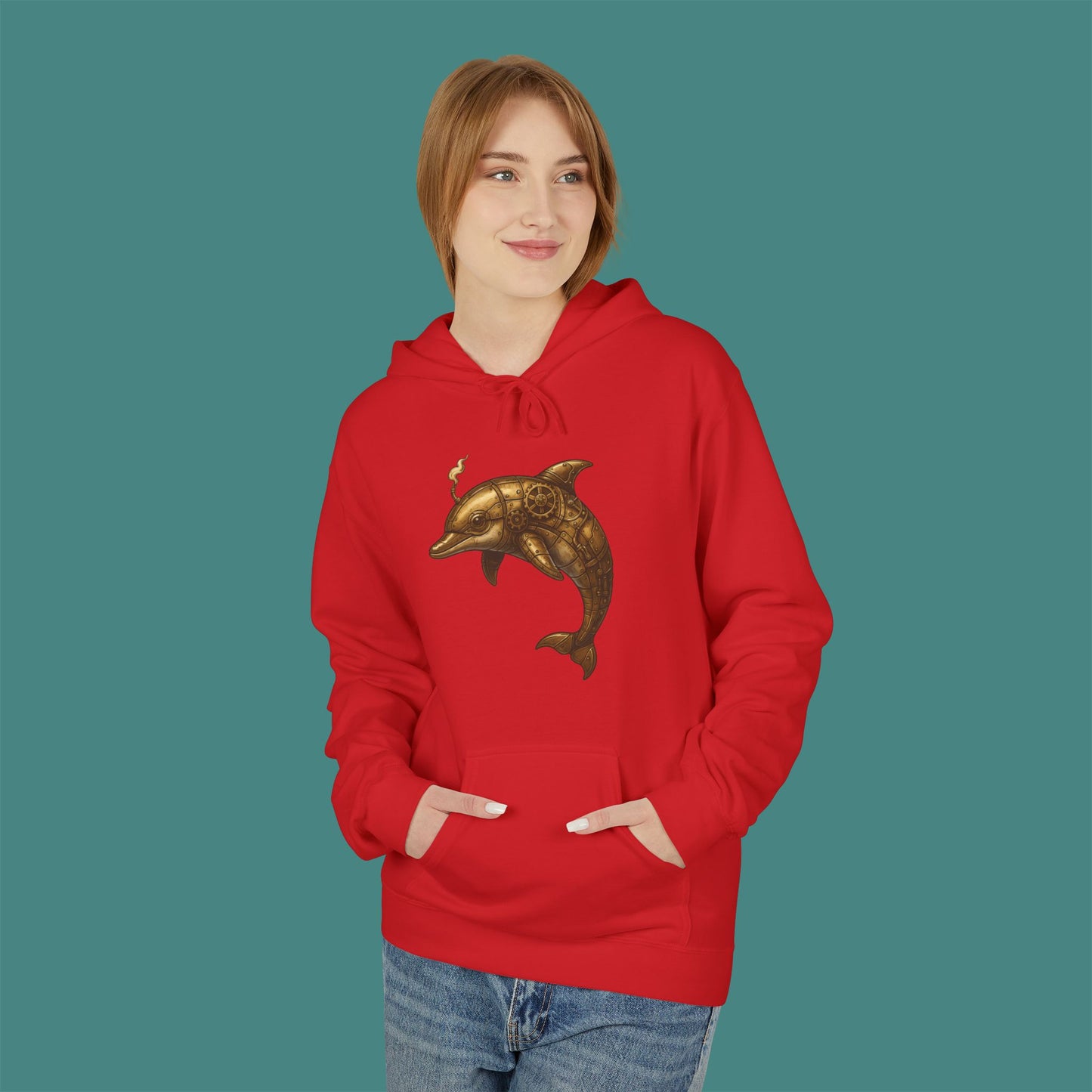 Steampunk Mechanical Dolphin Fleece Unisex Hoodie