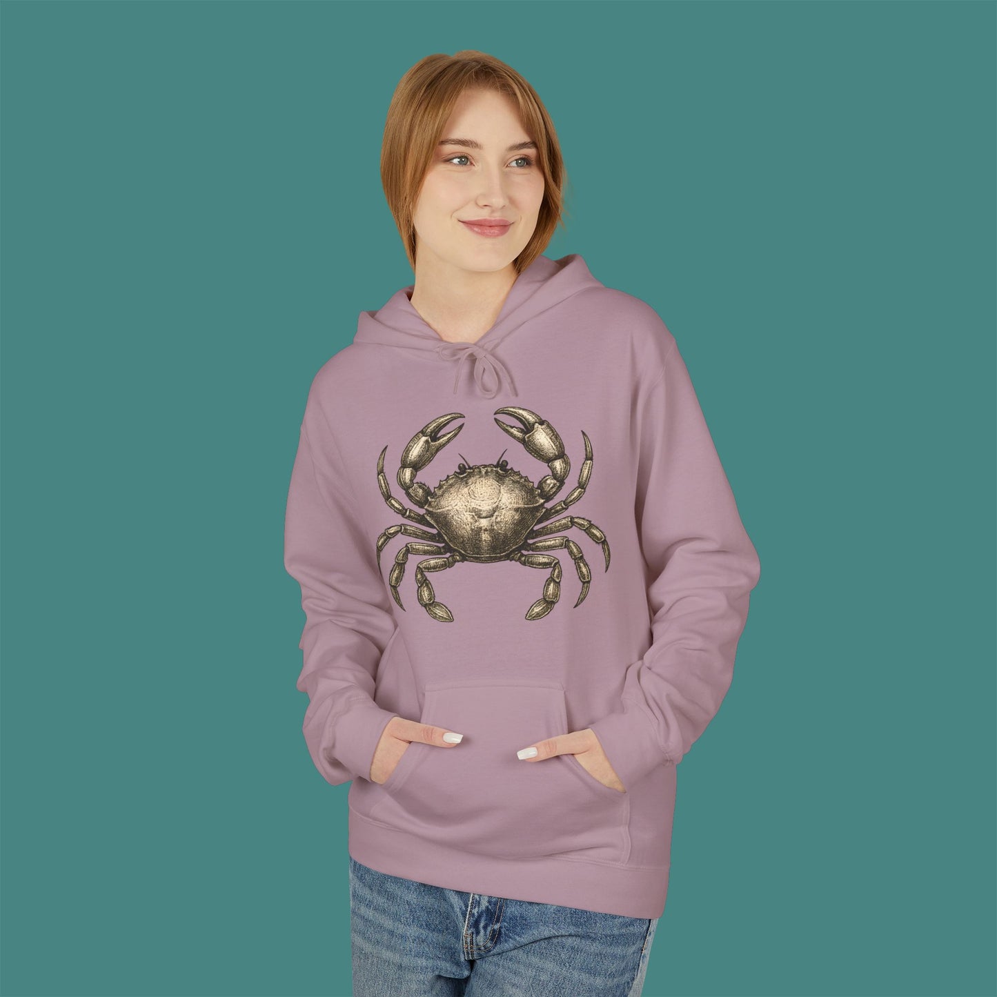 Vintage Etching Crab Fleece Unisex Hoodie