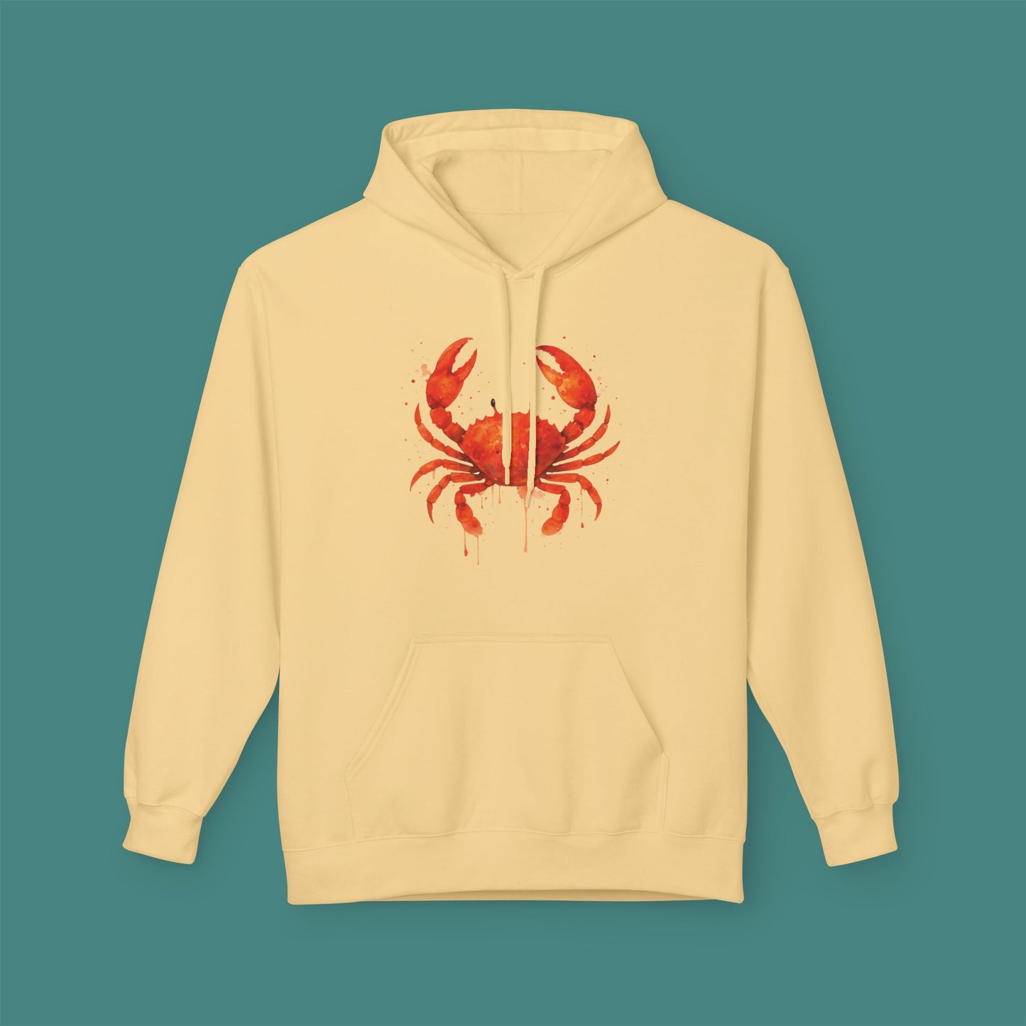 Watercolor Splash Crab Fleece Unisex Hoodie