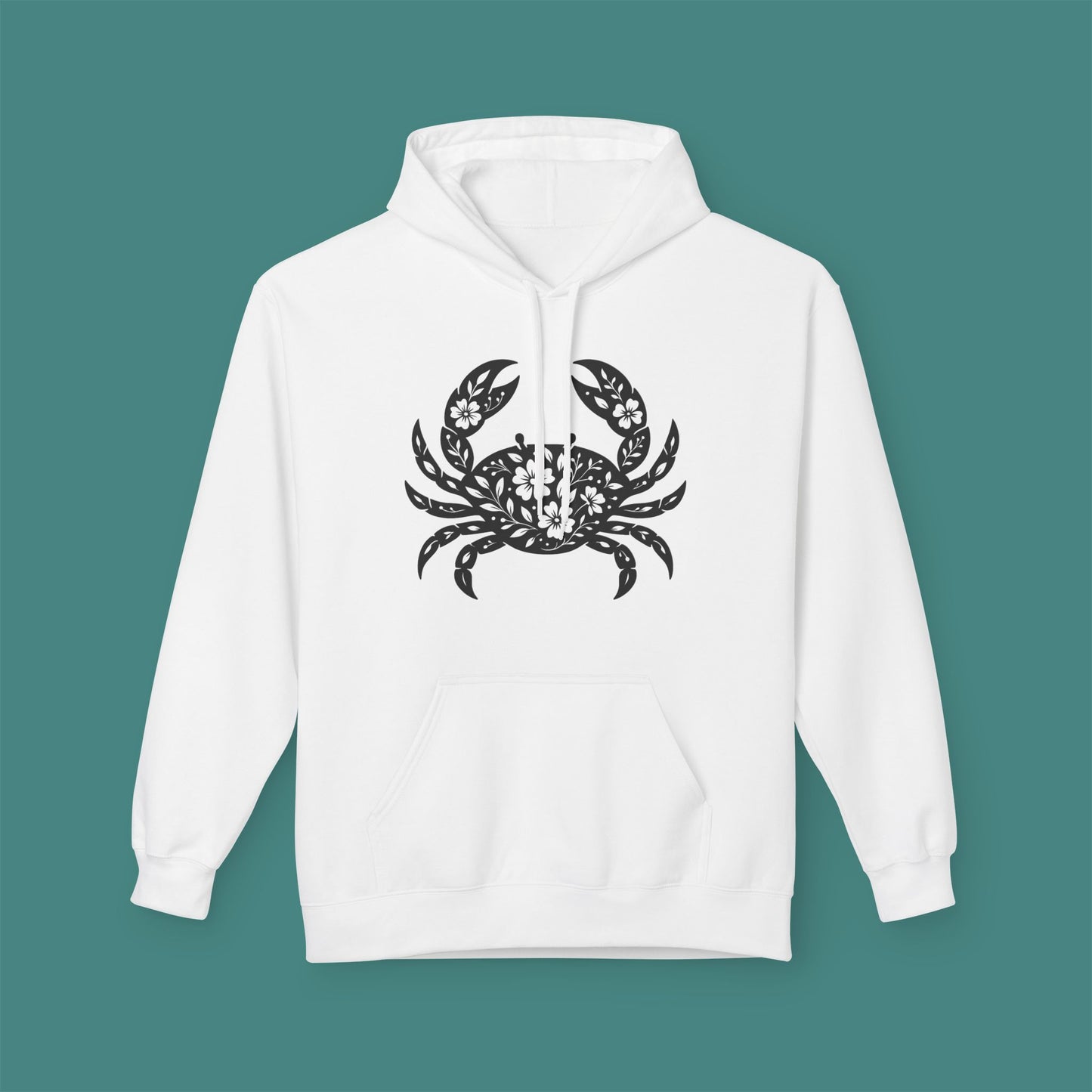 Floral Crab Silhouette Fleece Unisex Hoodie