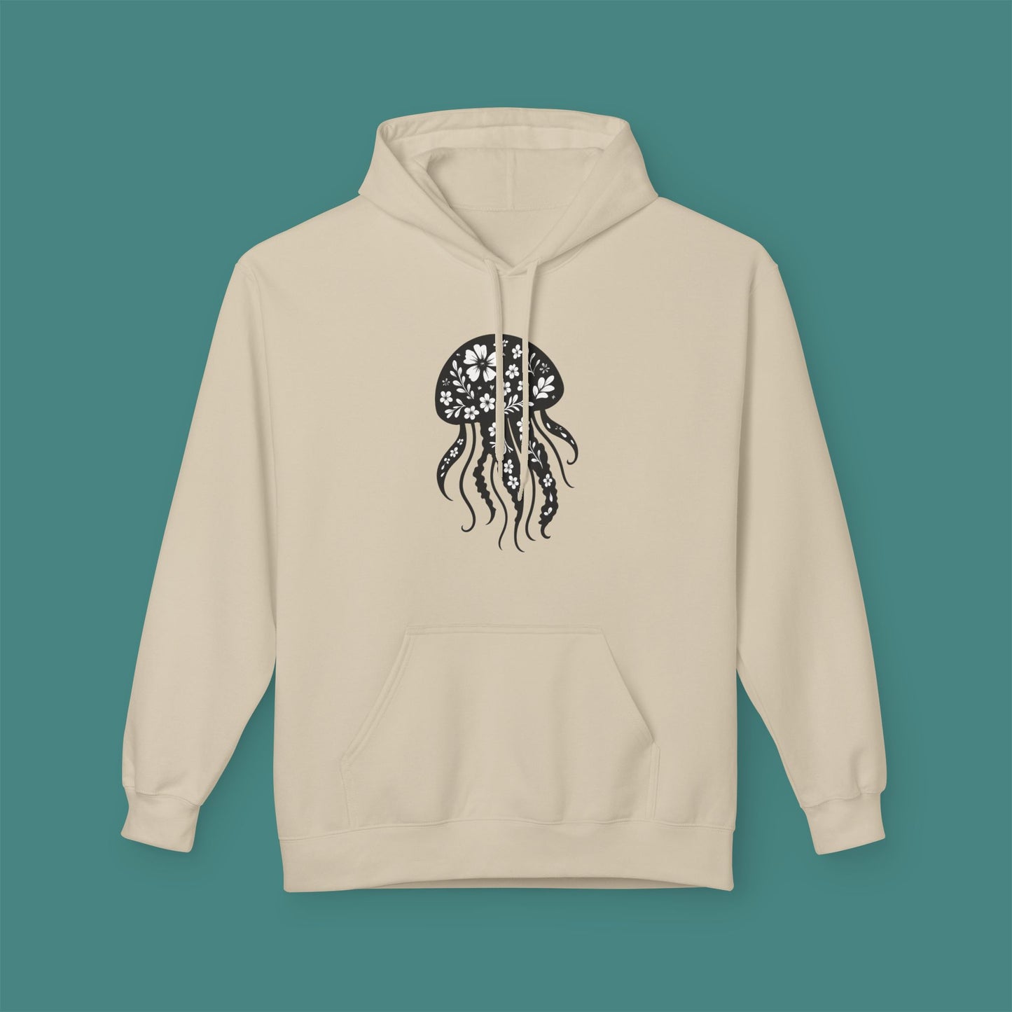 Floral Jellyfish Silhouette Fleece Unisex Hoodie
