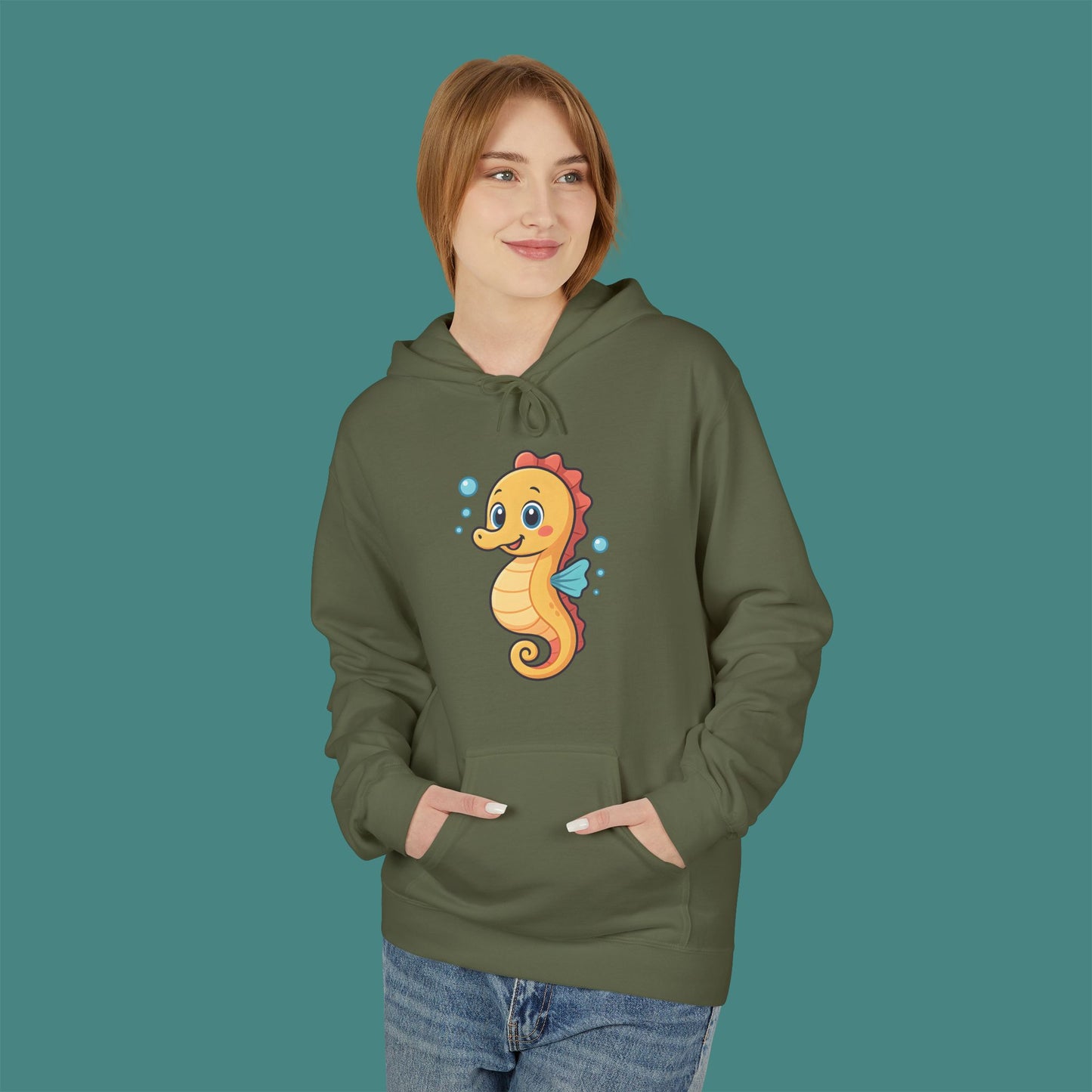 Cartoon Cute Seahorse Fleece Unisex Hoodie