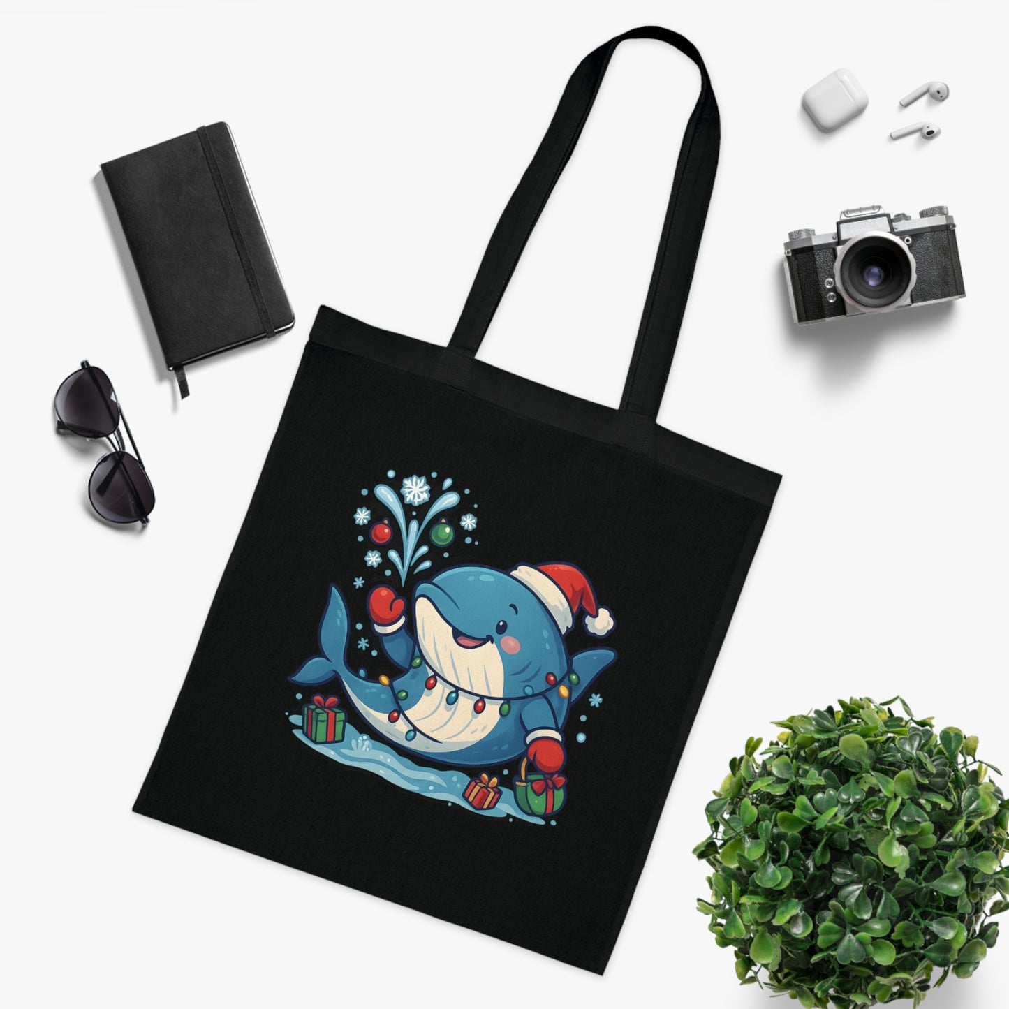 Christmas Whale Tote Bag