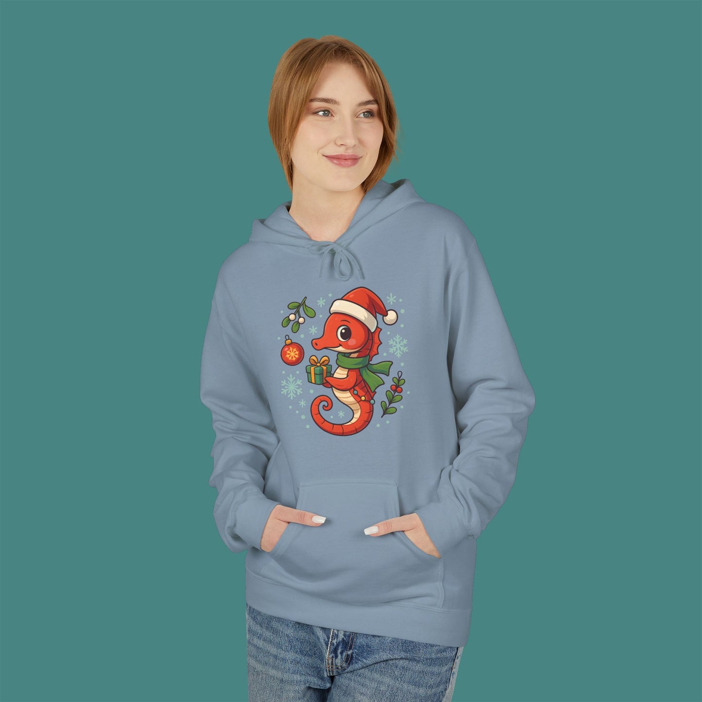 Christmas Seahorse Fleece Unisex Hoodie