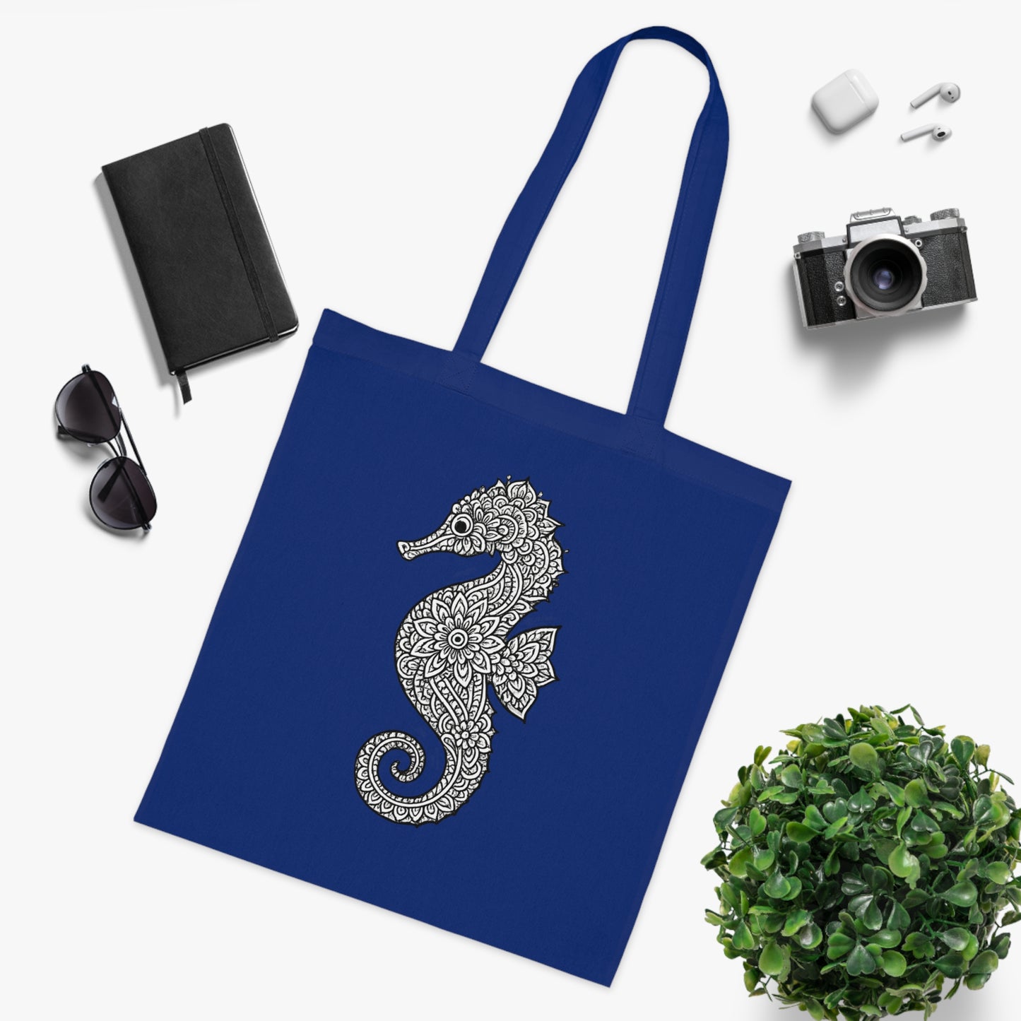 Intricate Mandala Seahorse Tote Bag