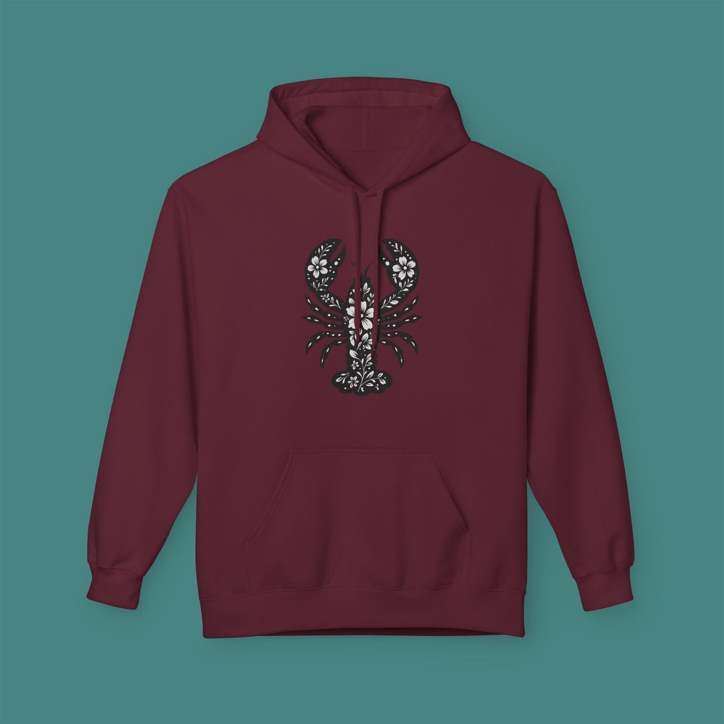 Floral Lobster Silhouette Fleece Unisex Hoodie
