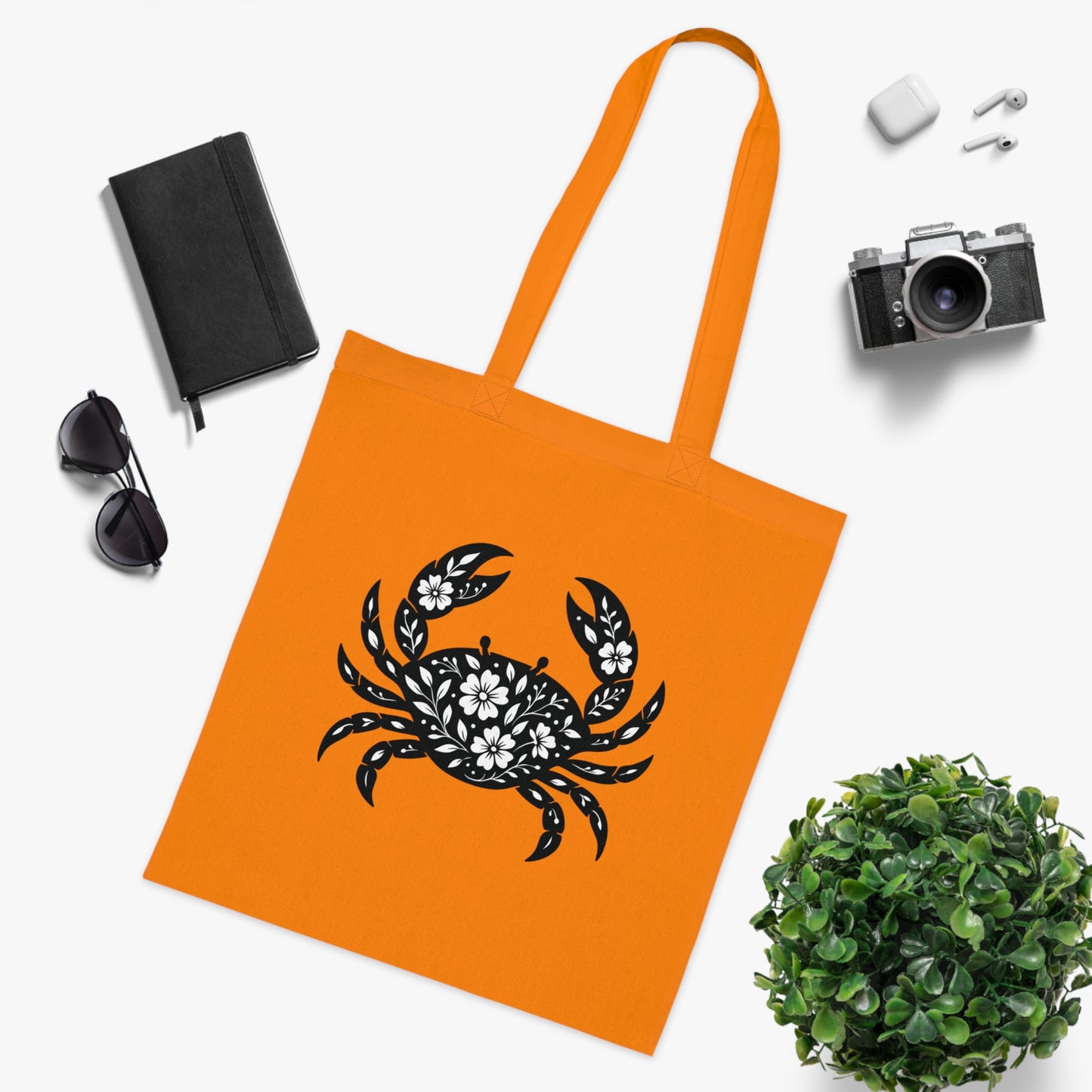 Floral Crab Silhouette Tote Bag
