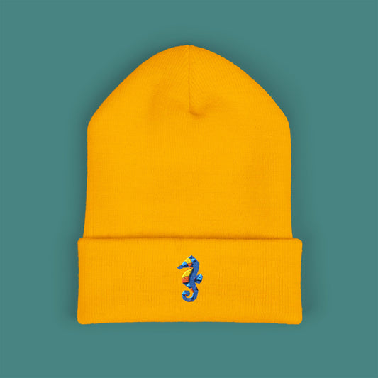 Geometric Polygon Seahorse Embroidered Beanie