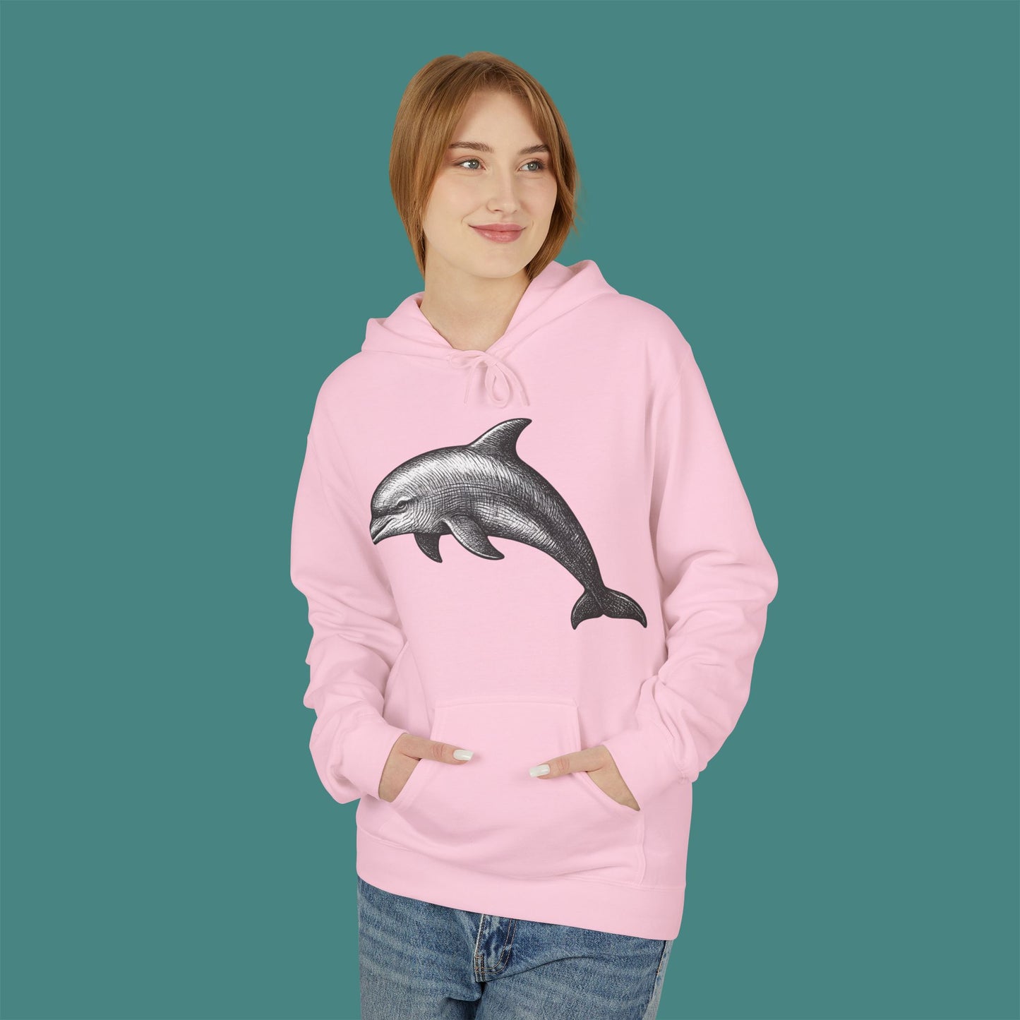 Vintage Etching Dolphin Fleece Unisex Hoodie