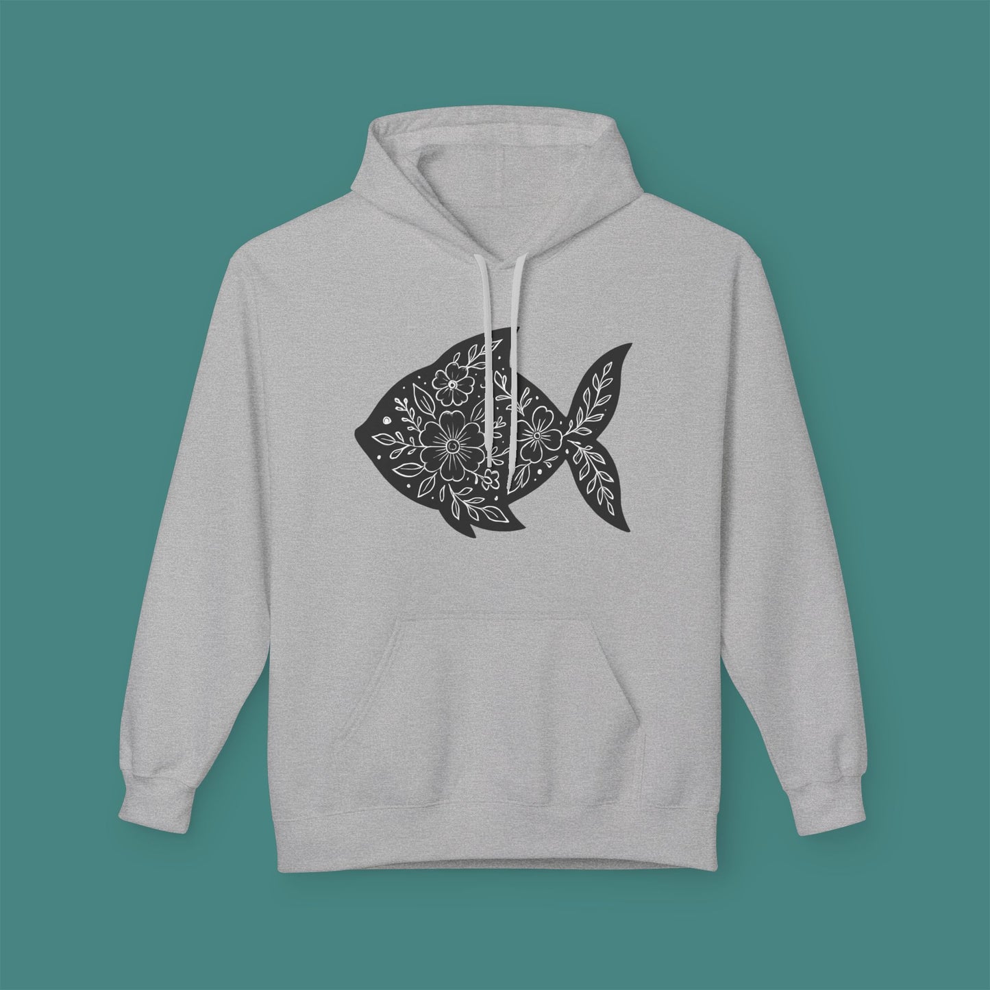 Floral Fish Silhouette Fleece Unisex Hoodie