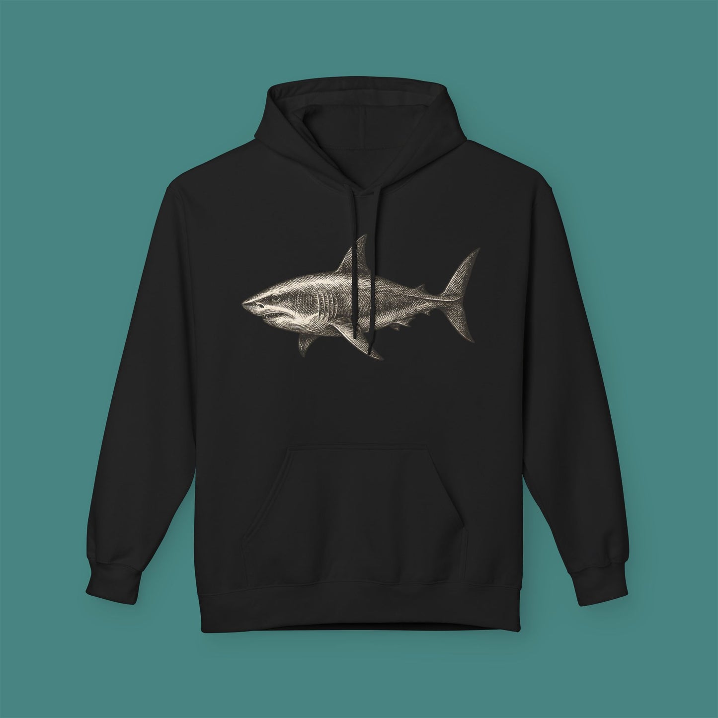 Vintage Etching Shark Fleece Unisex Hoodie