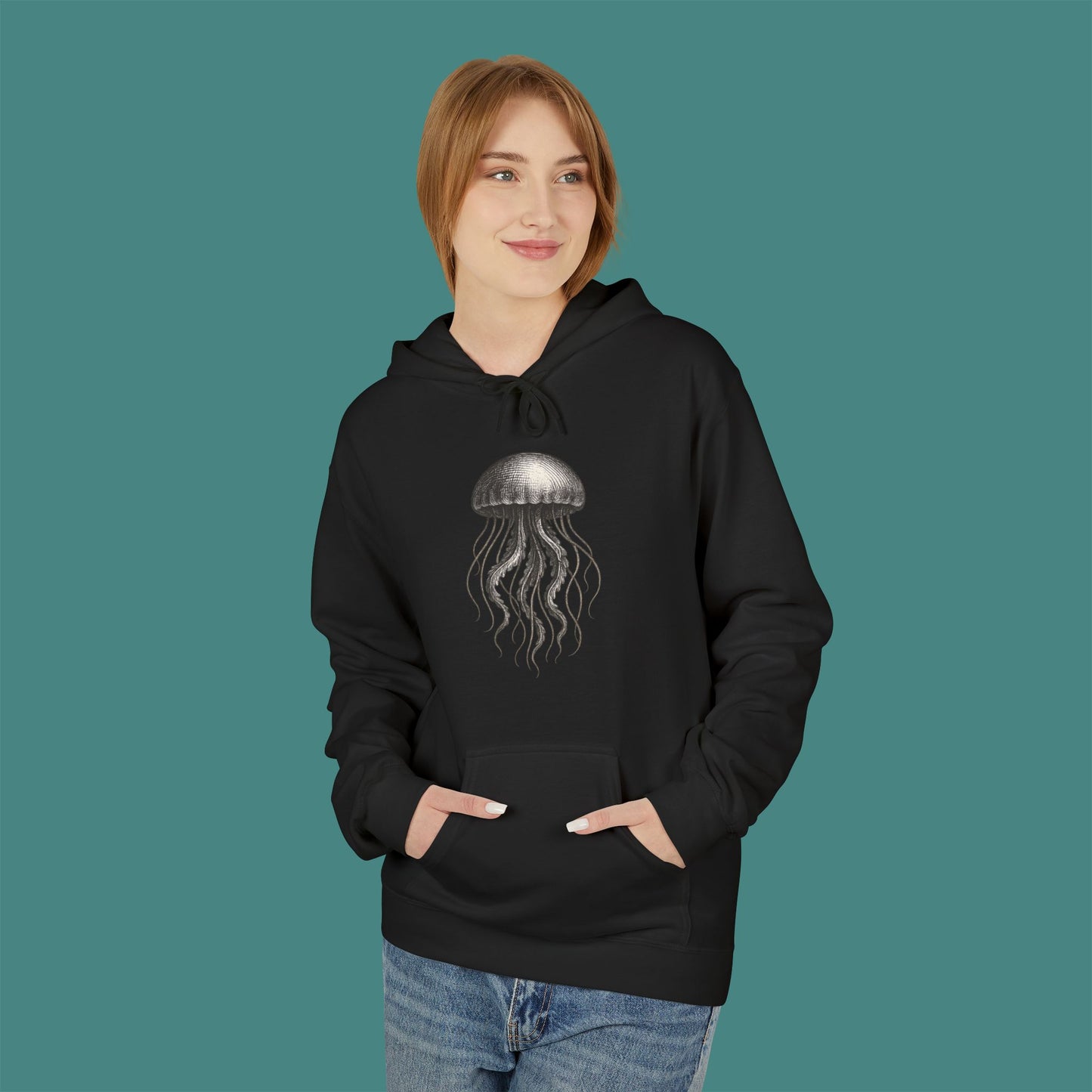Vintage Etching Jellyfish Fleece Unisex Hoodie