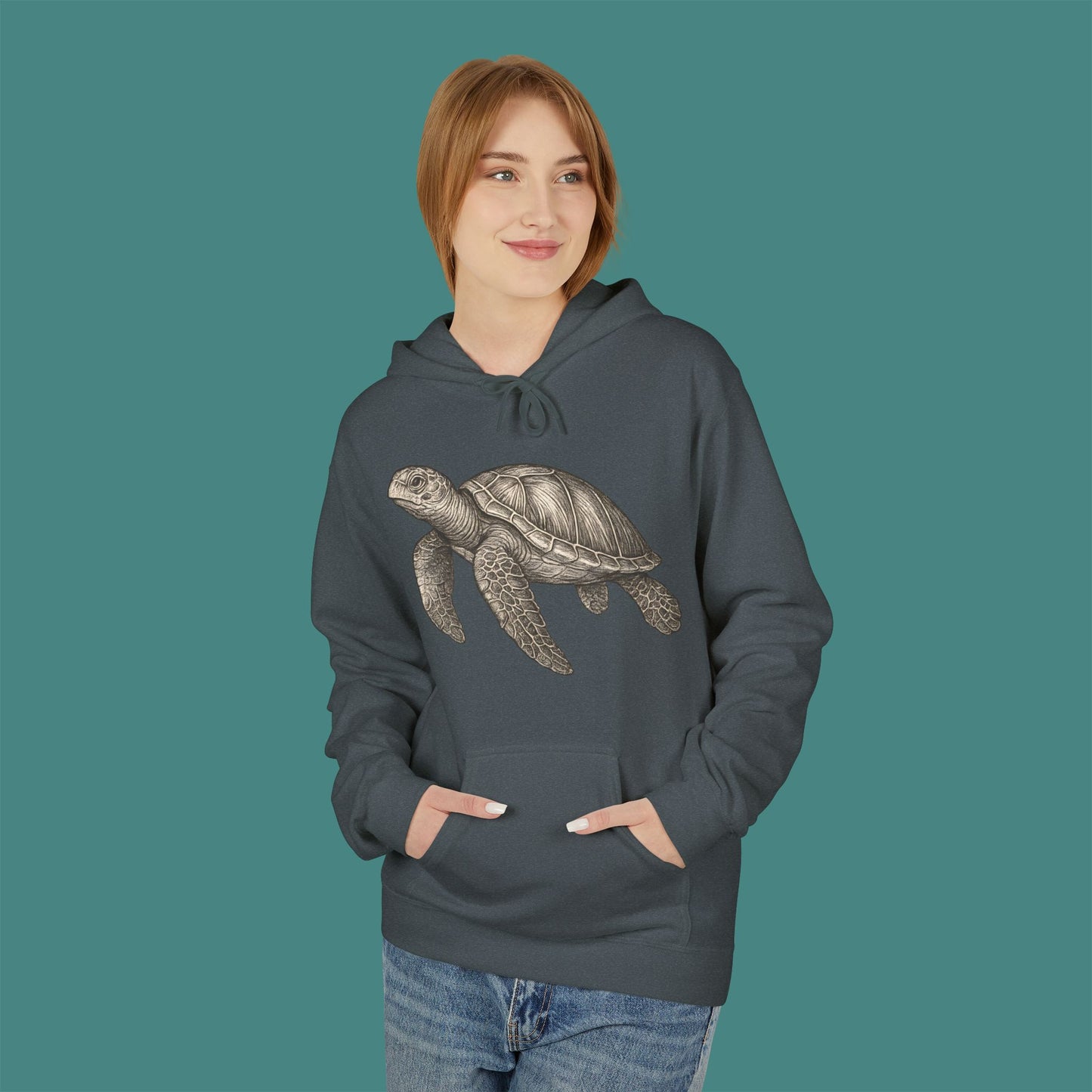 Vintage Etching Turtle Fleece Unisex Hoodie