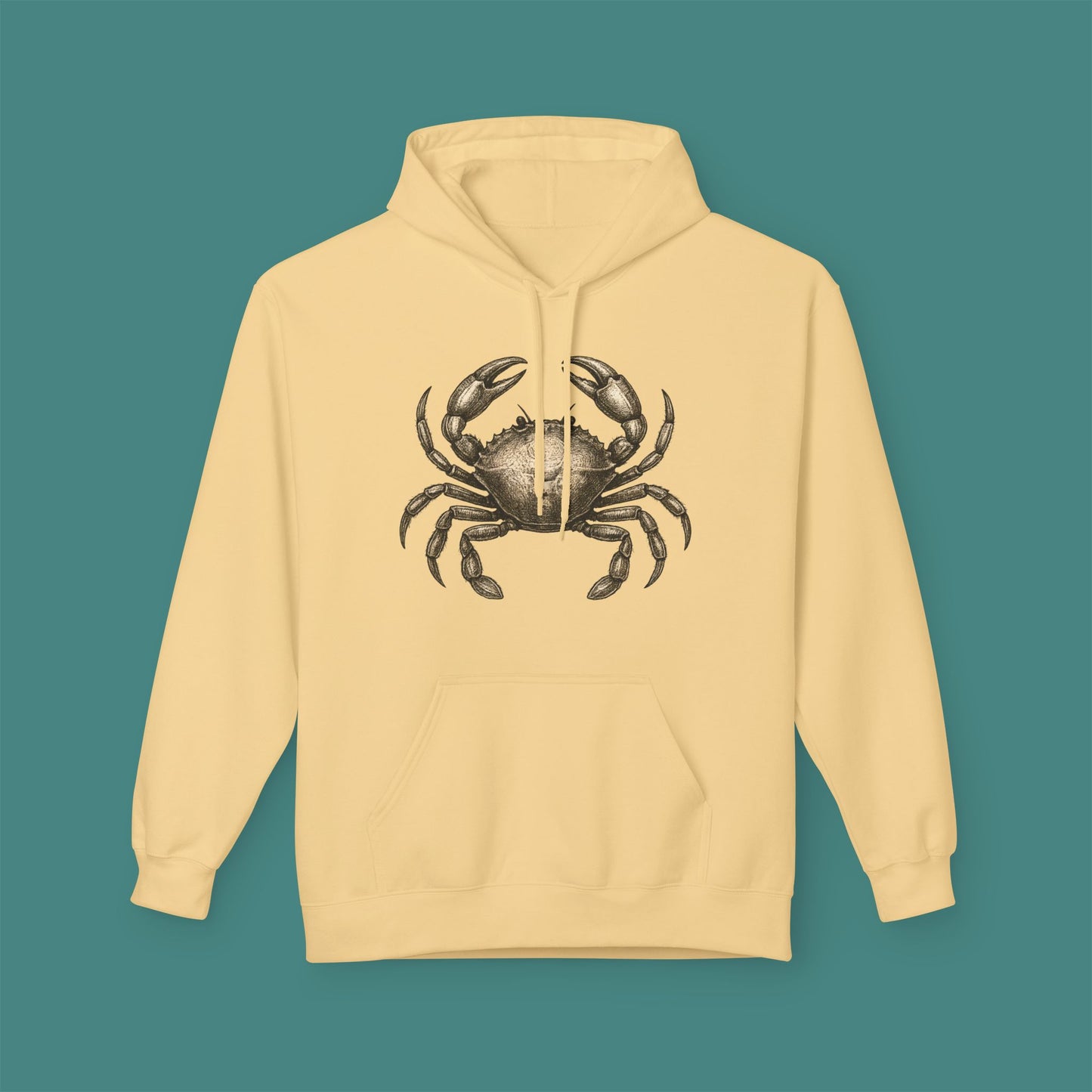 Vintage Etching Crab Fleece Unisex Hoodie