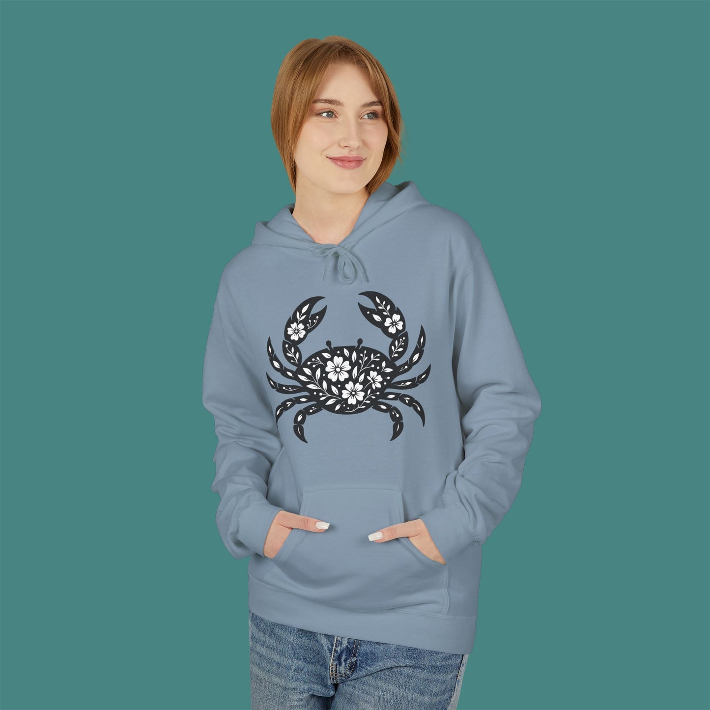 Floral Crab Silhouette Fleece Unisex Hoodie
