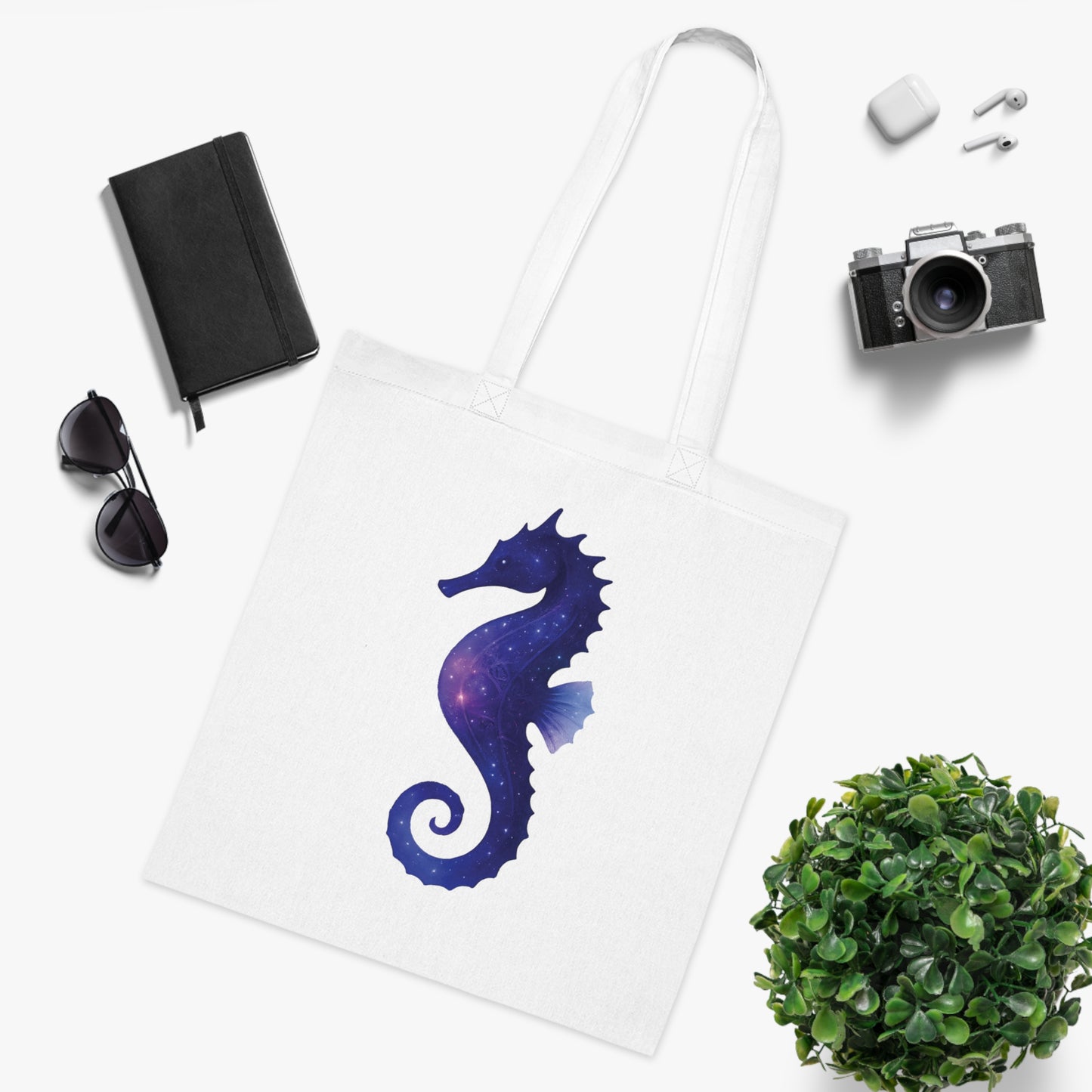 Cosmic Galaxy Seahorse Tote Bag