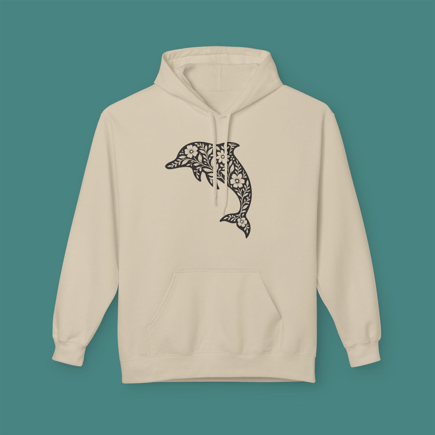 Floral Dolphin Silhouette Fleece Unisex Hoodie