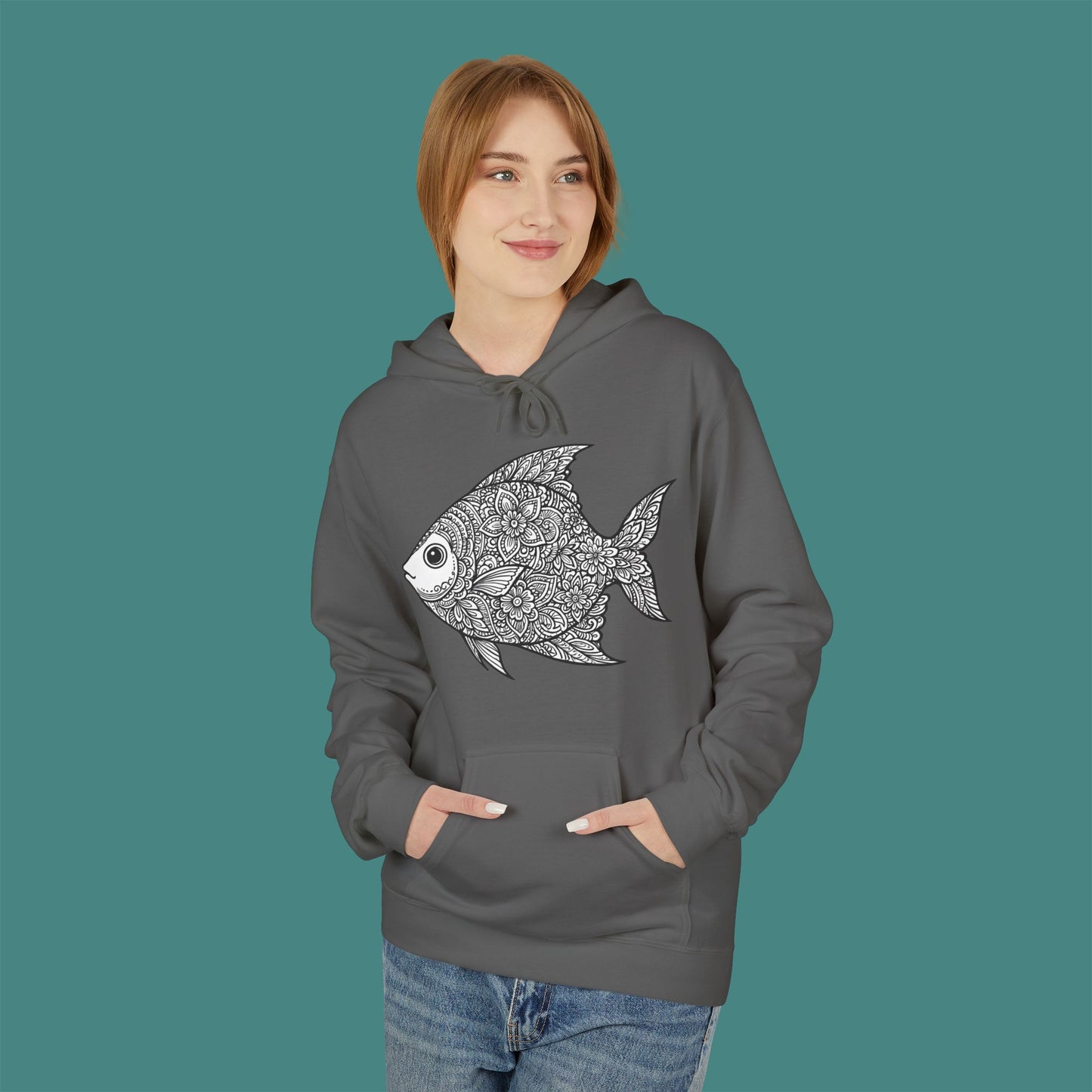Intricate Mandala Fish Fleece Unisex Hoodie