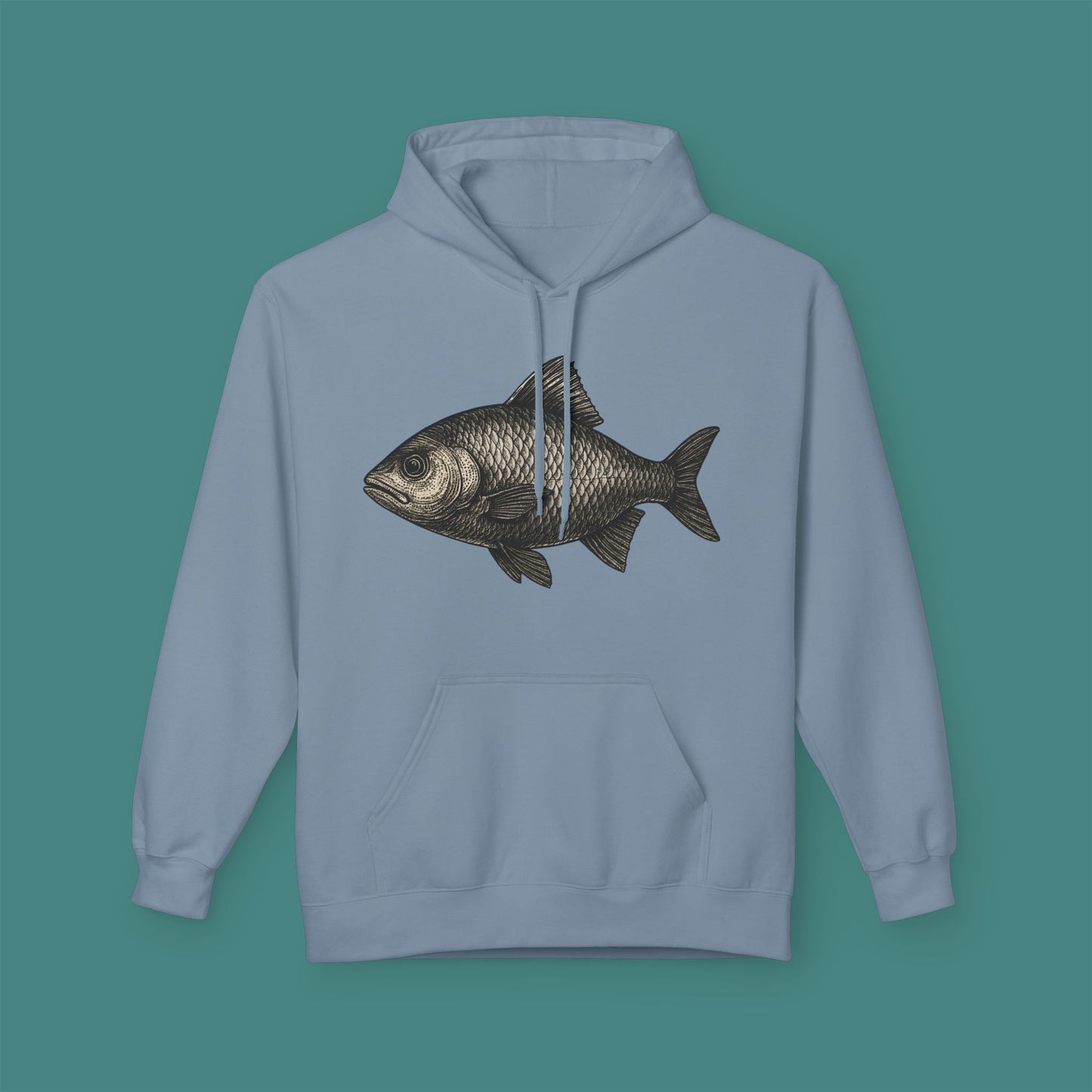Vintage Etching Fish Fleece Unisex Hoodie