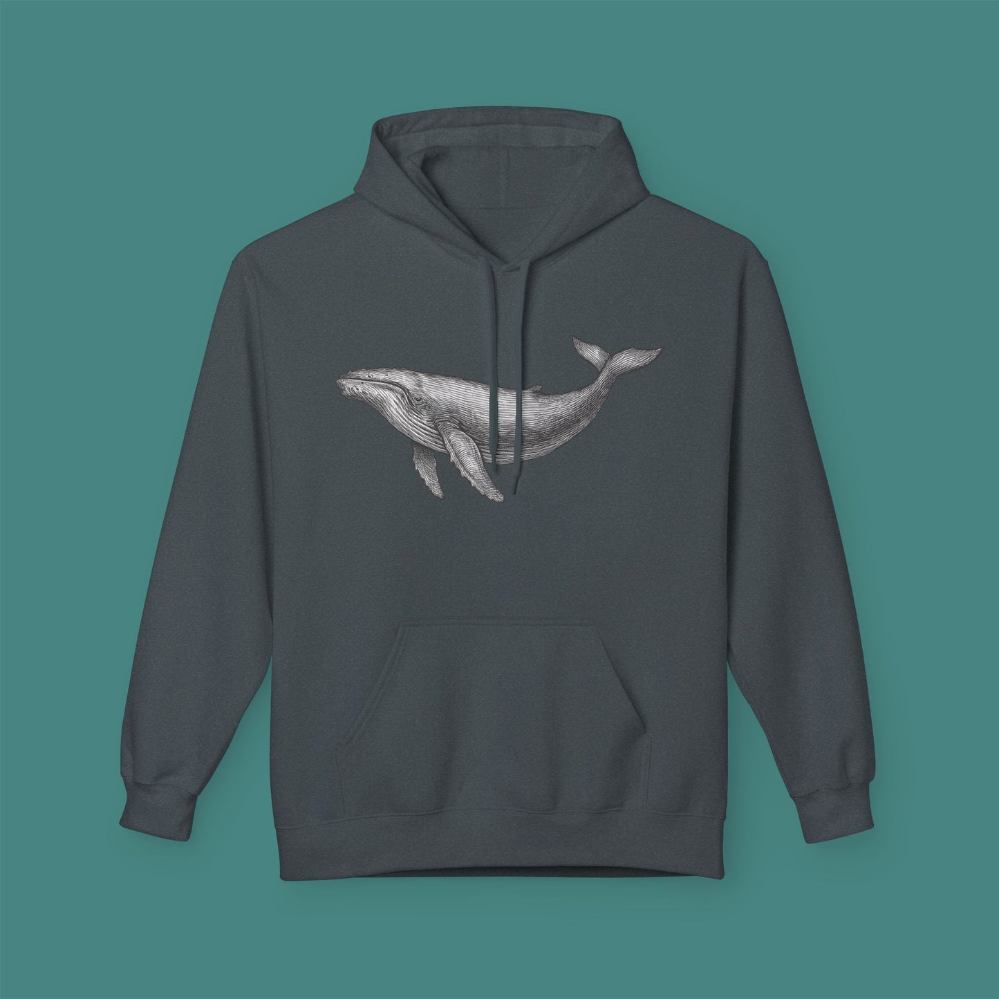 Vintage Etching Whale Fleece Unisex Hoodie
