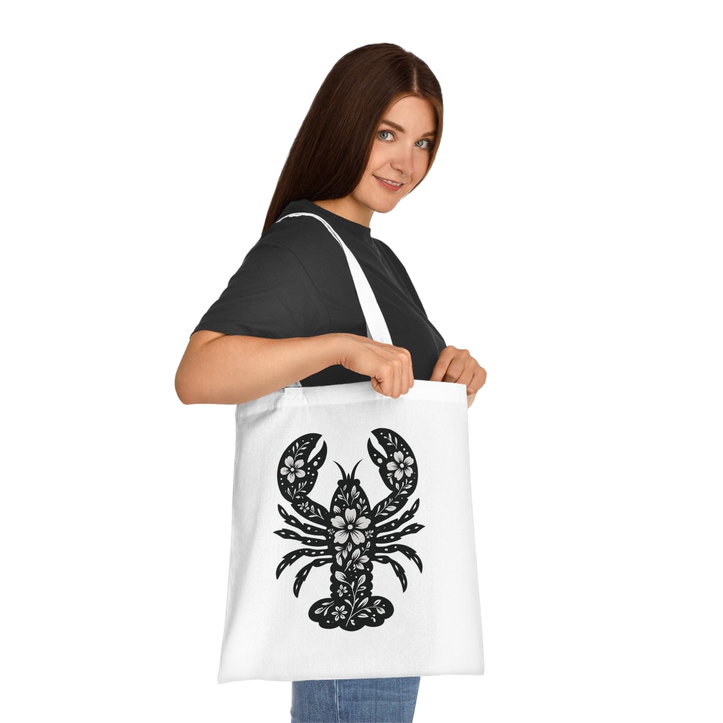 Floral Lobster Silhouette Tote Bag