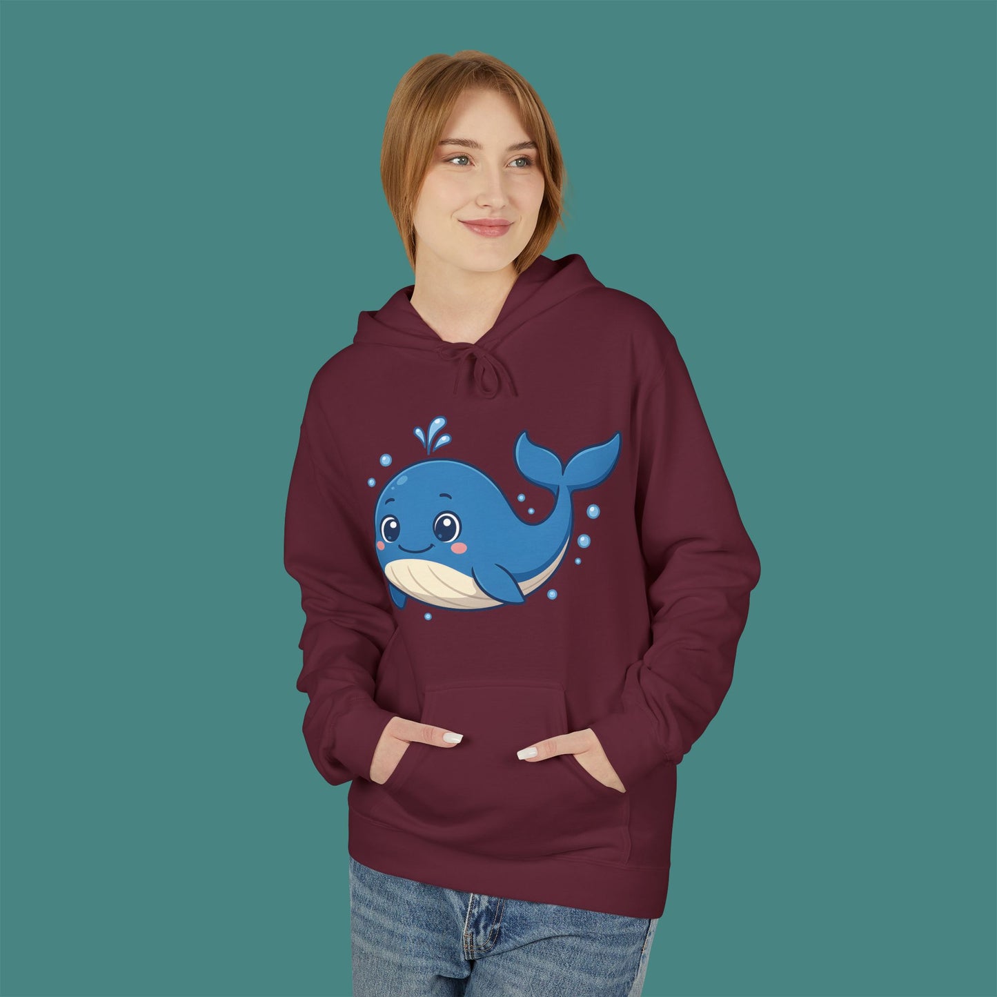 Cartoon Cute Whale Fleece Unisex Hoodie