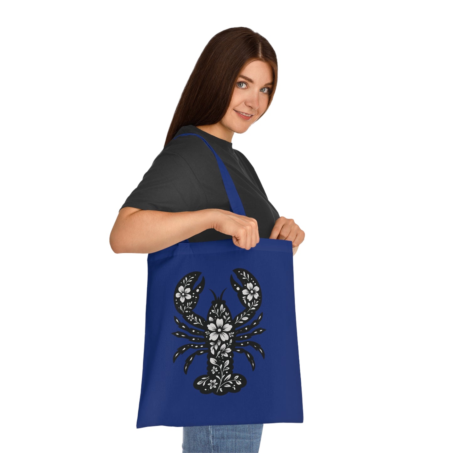 Floral Lobster Silhouette Tote Bag