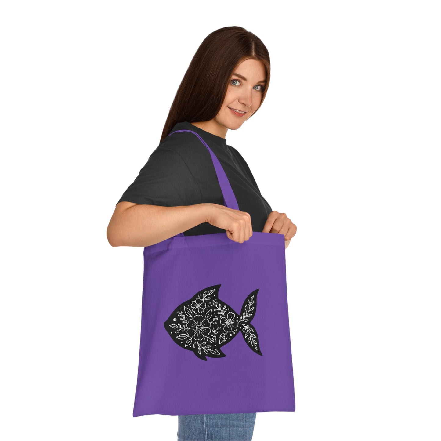 Floral Fish Silhouette Tote Bag