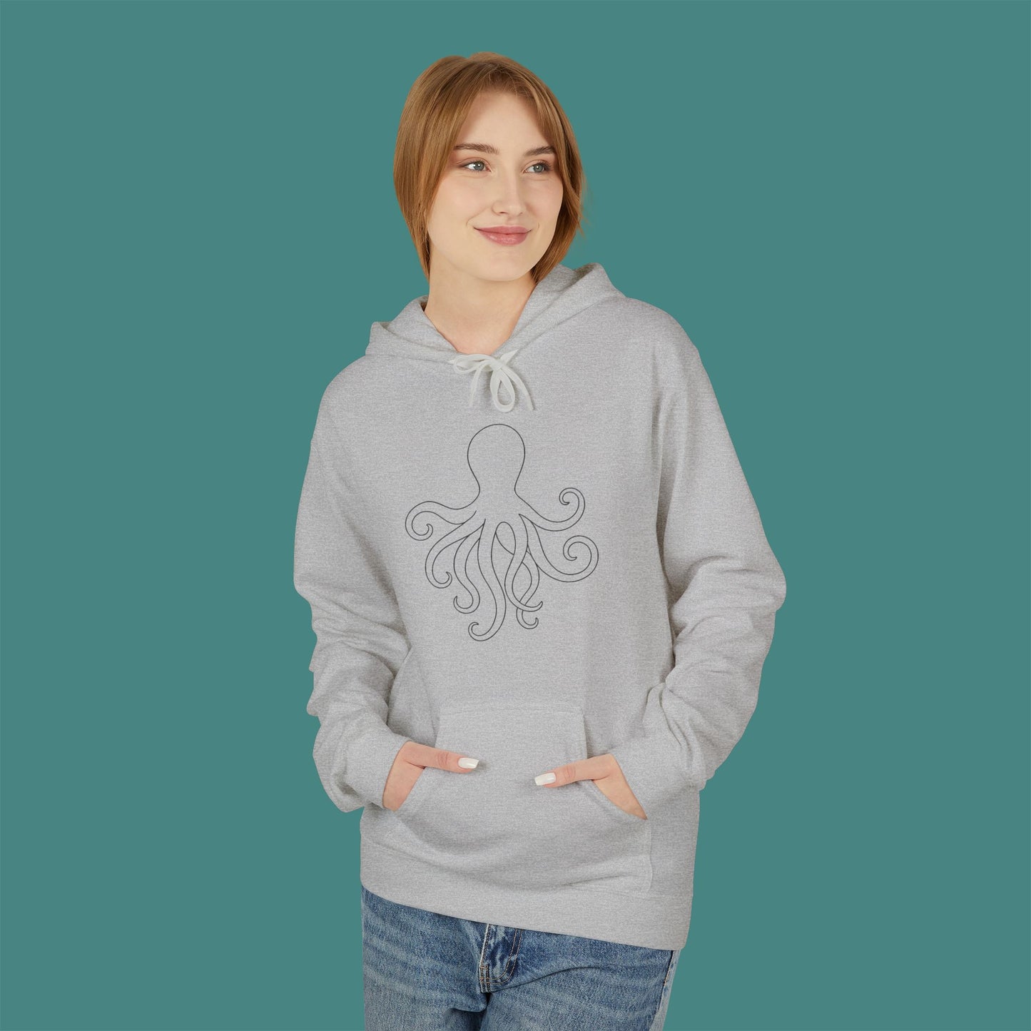 Minimalist Line Art Octopus Fleece Unisex Hoodie
