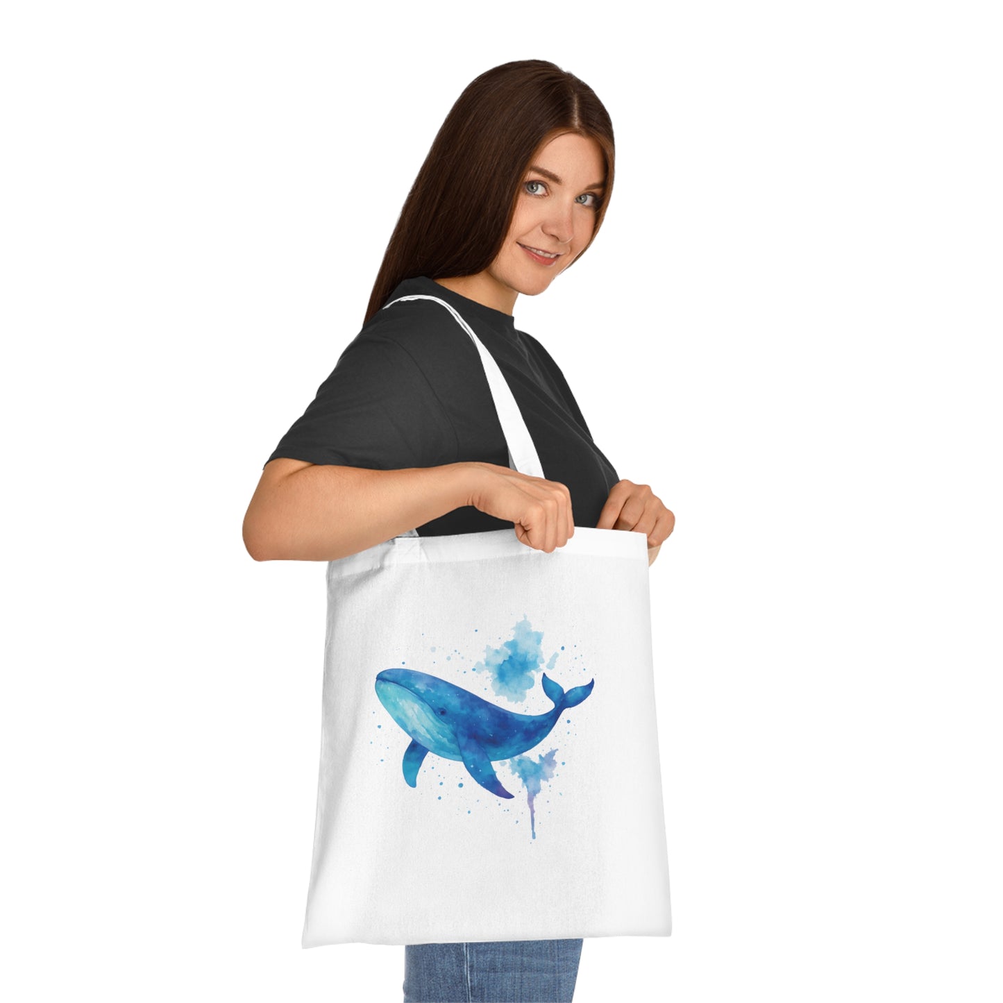 Watercolor Splash Whale Tote Bag