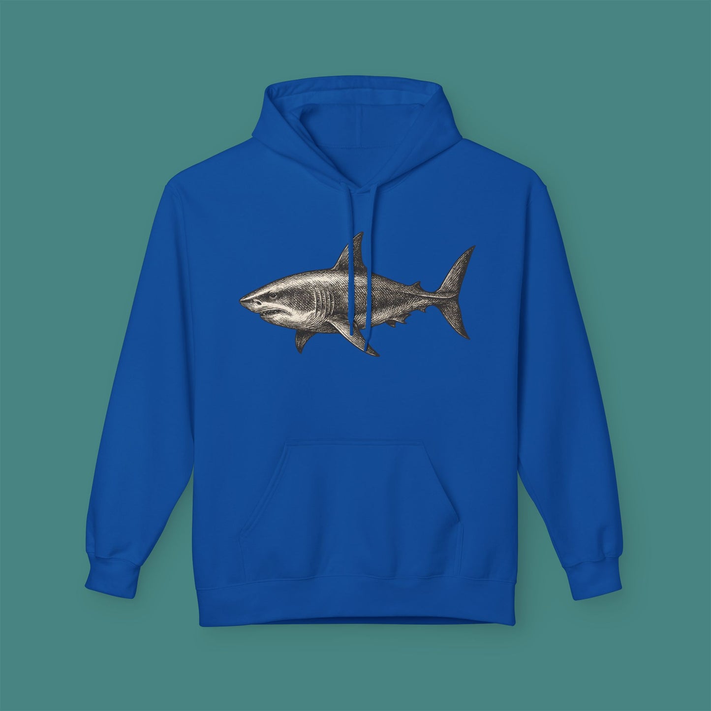 Vintage Etching Shark Fleece Unisex Hoodie