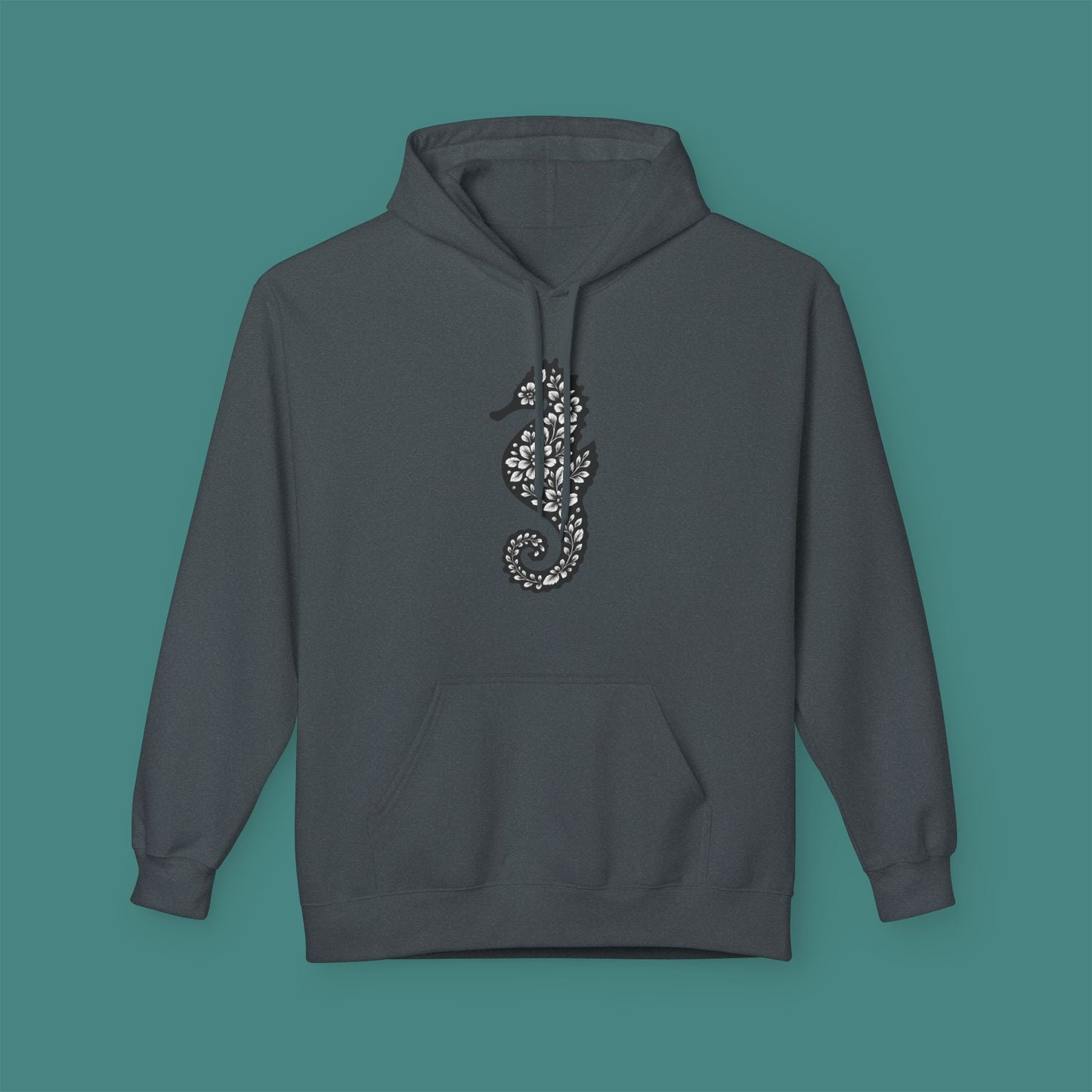 Floral Seahorse Silhouette Fleece Unisex Hoodie