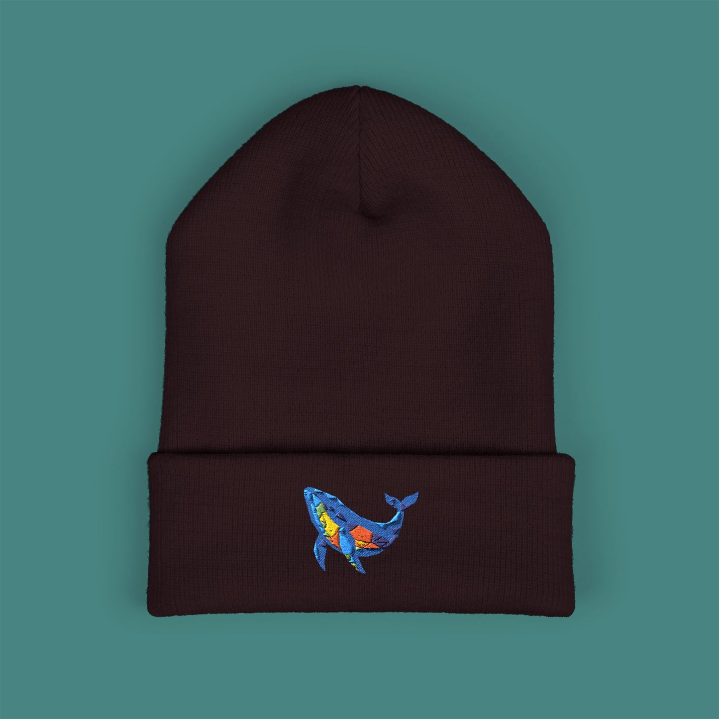 Geometric Polygon Whale Embroidered Beanie