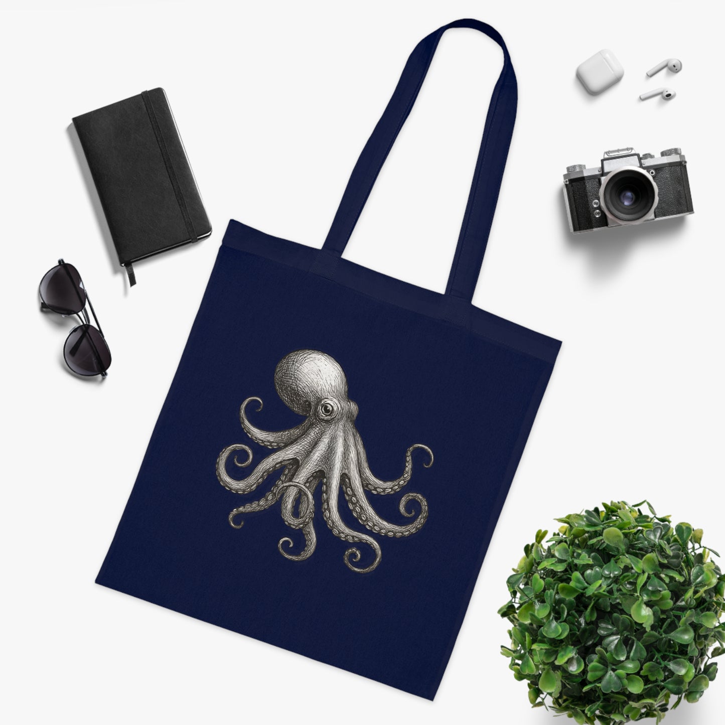 Vintage Etching Octopus Tote Bag