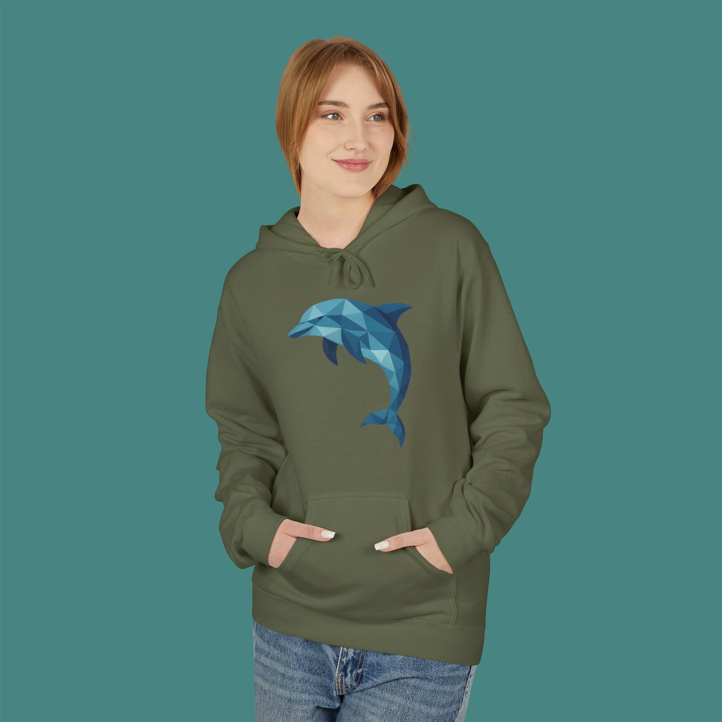 Geometric Polygon Dolphin Fleece Unisex Hoodie
