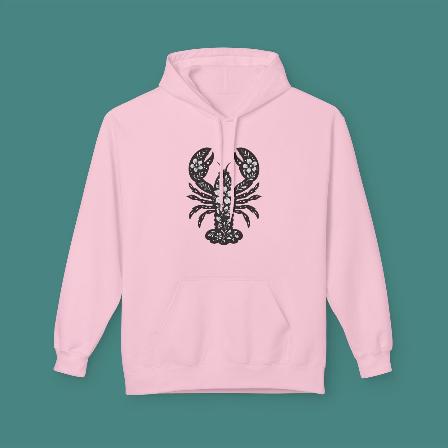 Floral Lobster Silhouette Fleece Unisex Hoodie