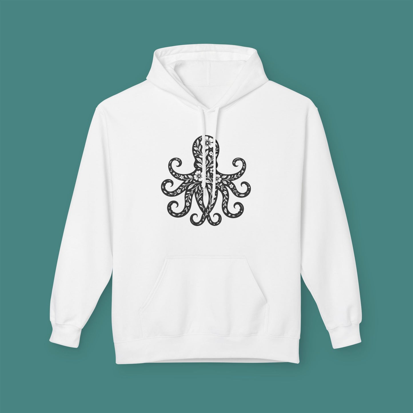 Floral Octopus Silhouette Fleece Unisex Hoodie
