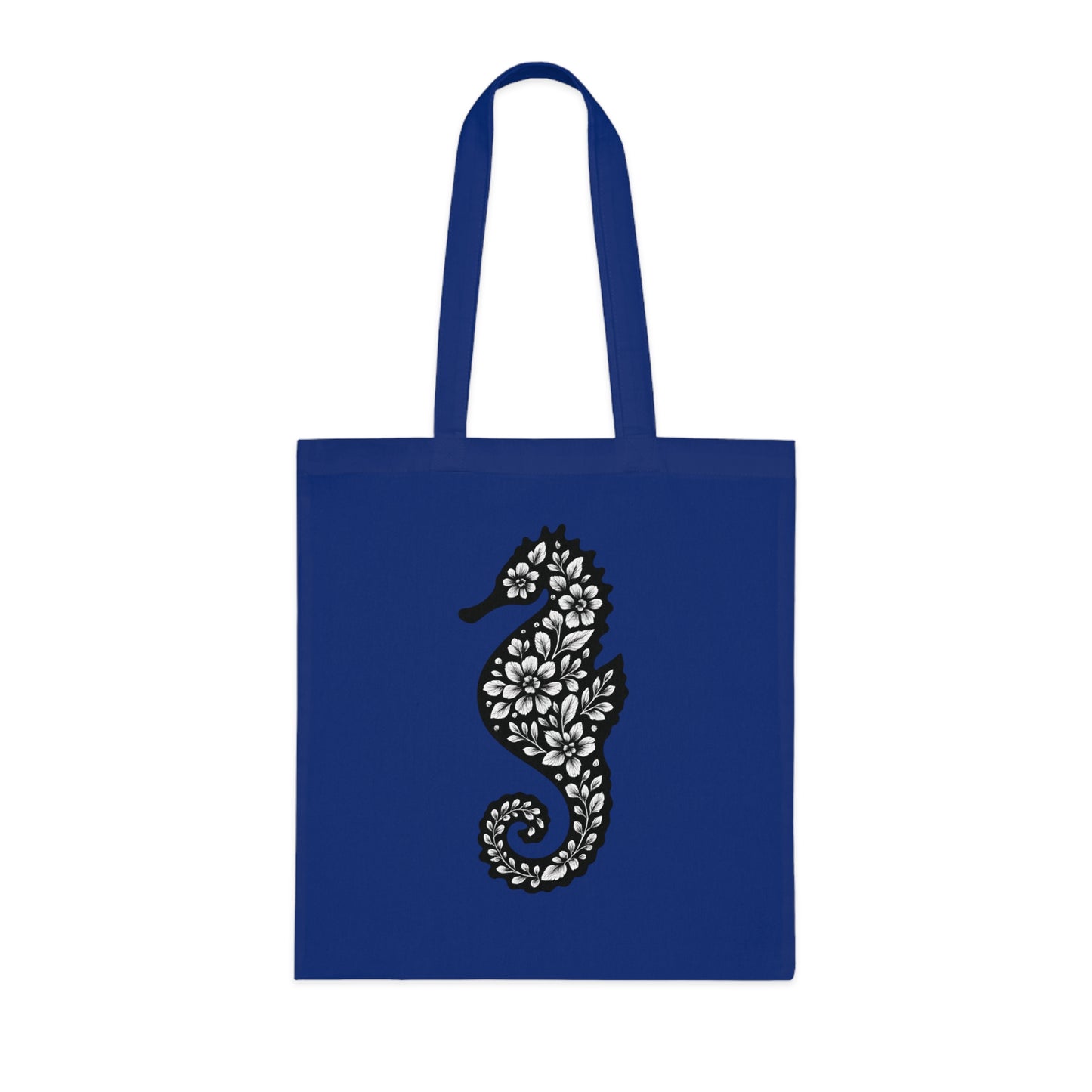 Floral Seahorse Silhouette Tote Bag