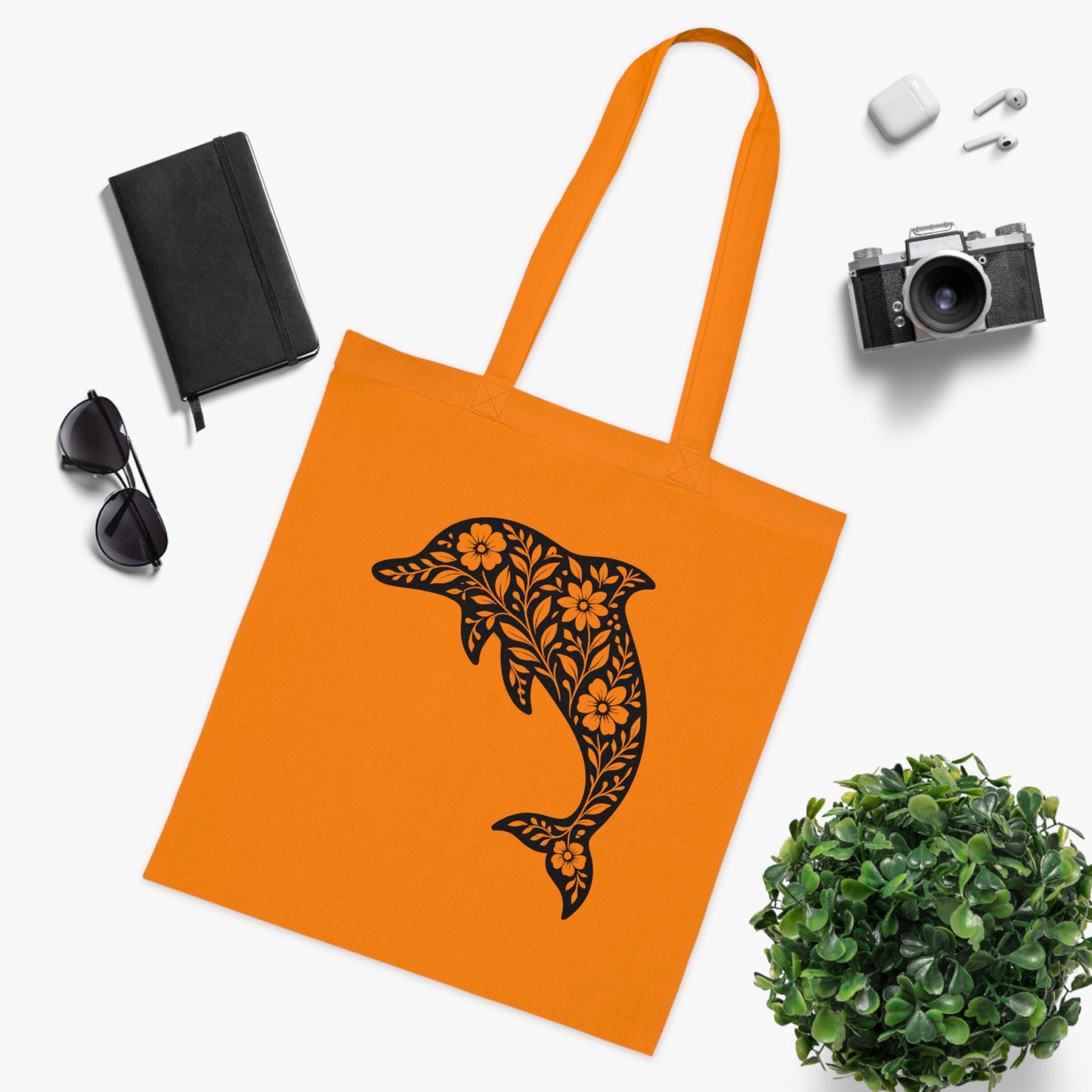 Floral Dolphin Silhouette Tote Bag
