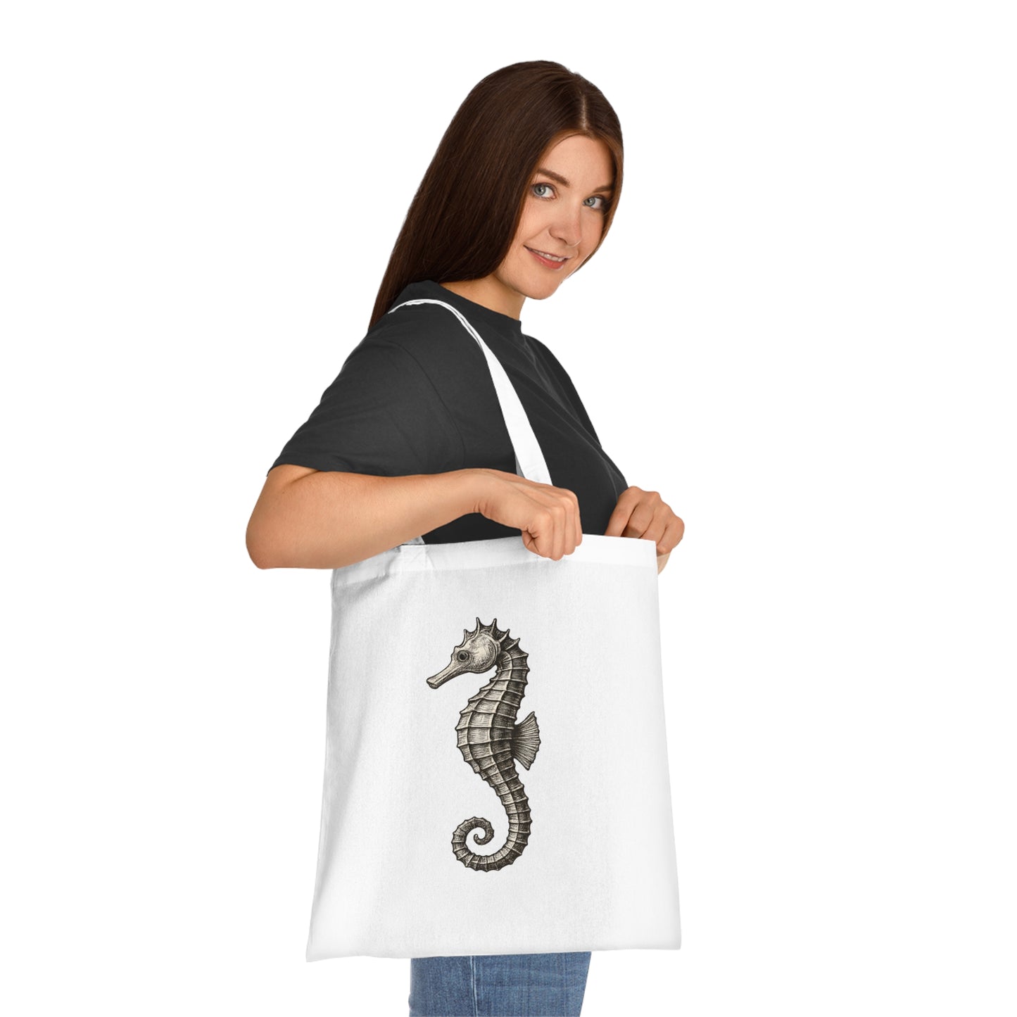 Vintage Etching Seahorse Tote Bag