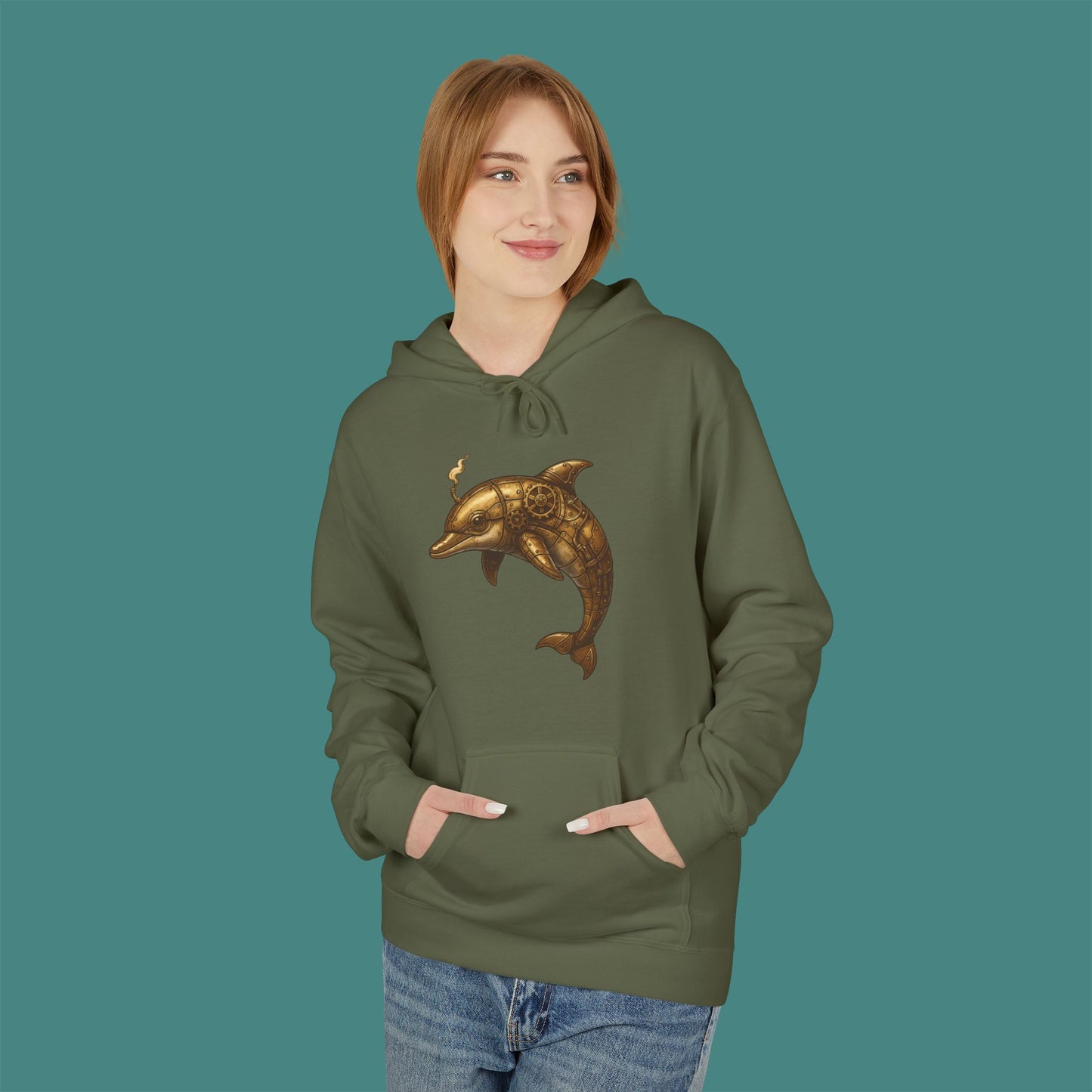 Steampunk Mechanical Dolphin Fleece Unisex Hoodie