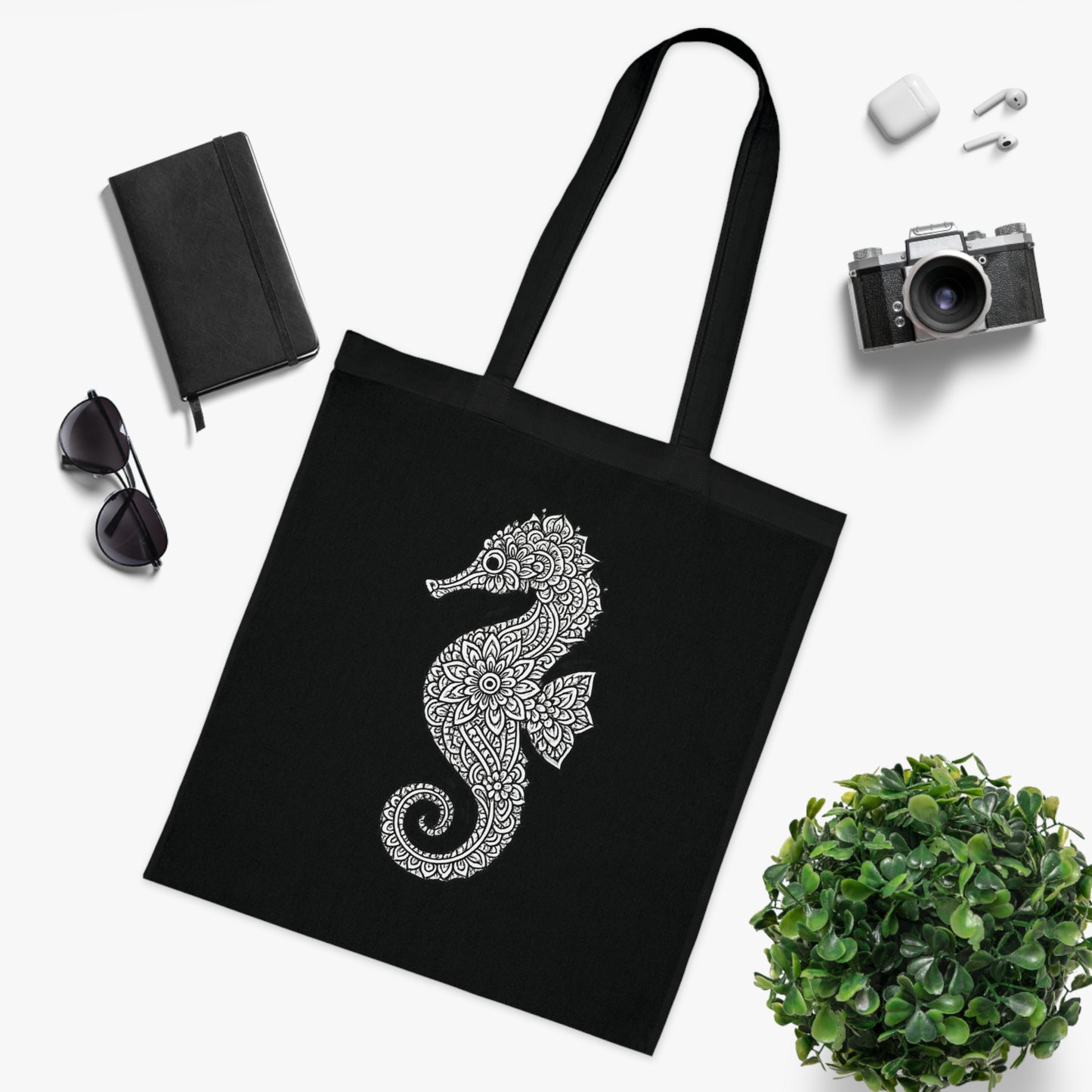 Intricate Mandala Seahorse Tote Bag