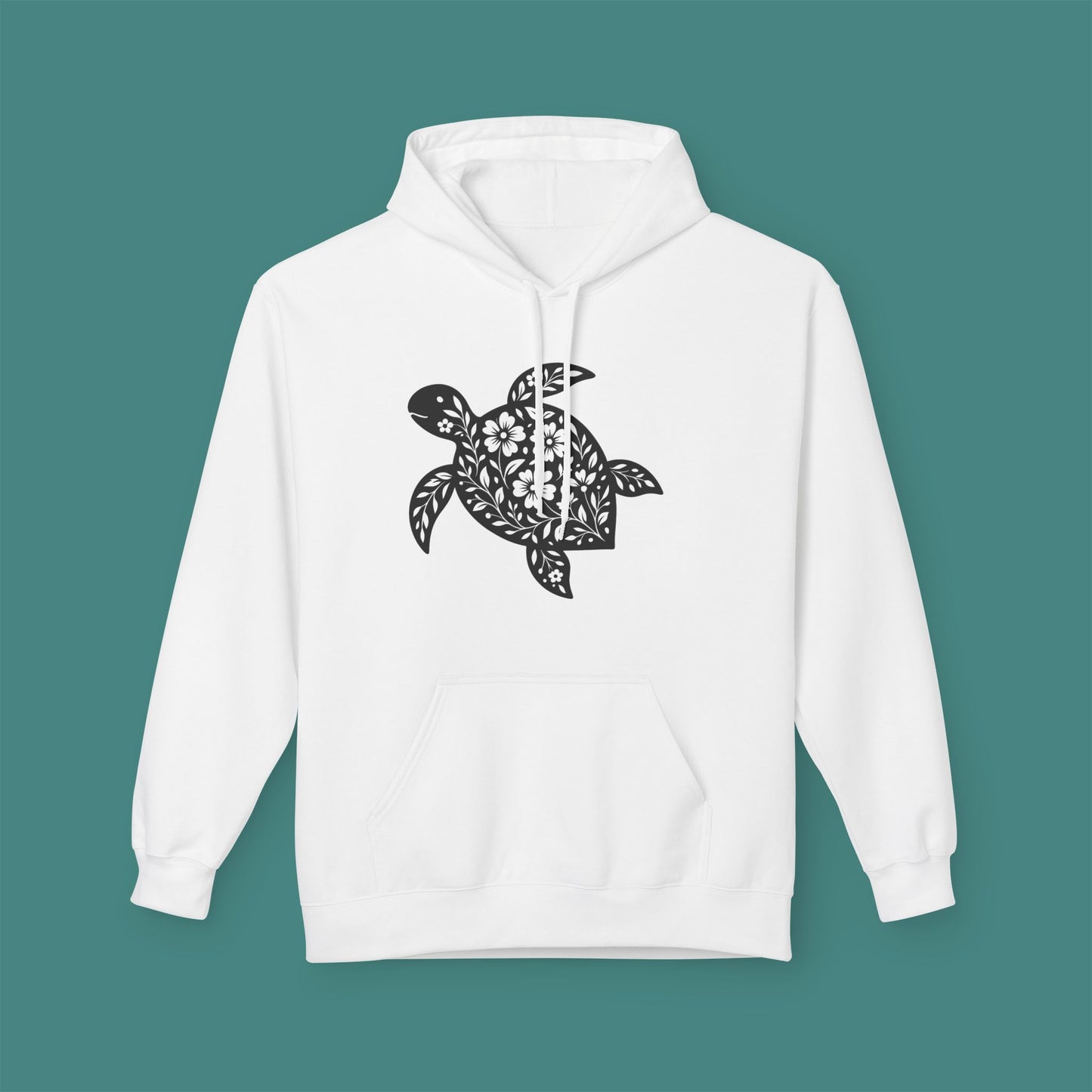 Floral Turtle Silhouette Fleece Unisex Hoodie