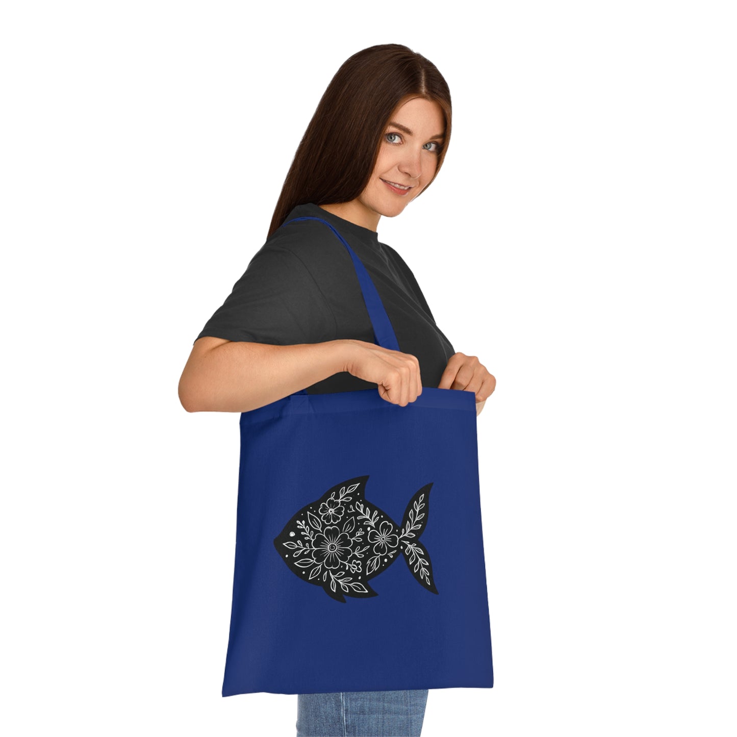 Floral Fish Silhouette Tote Bag